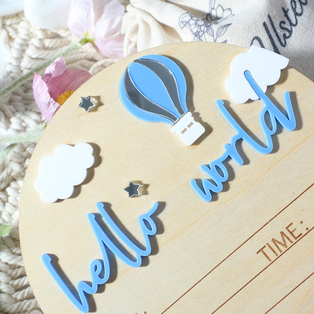 Ylsteed Baby Announcement Sign - Wooden Hello World Newborn Signs for Boy and Girl, Baby Birth and Shower, Hospital Nursery Decor image number 6