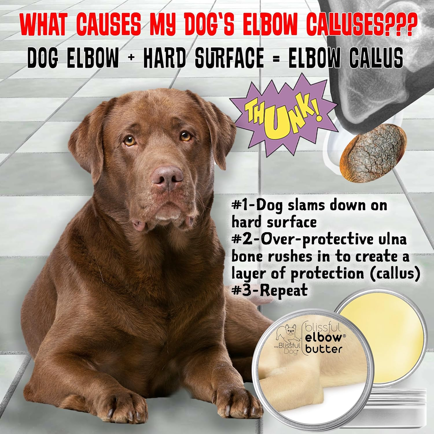 The Blissful Dog Elbow Butter, Moisturizer for Dry, Cracked Elbow Calluses, Versatile Dog Balm, Lick-Safe Elbow Balm for Dogs, 2 Oz. image number 1