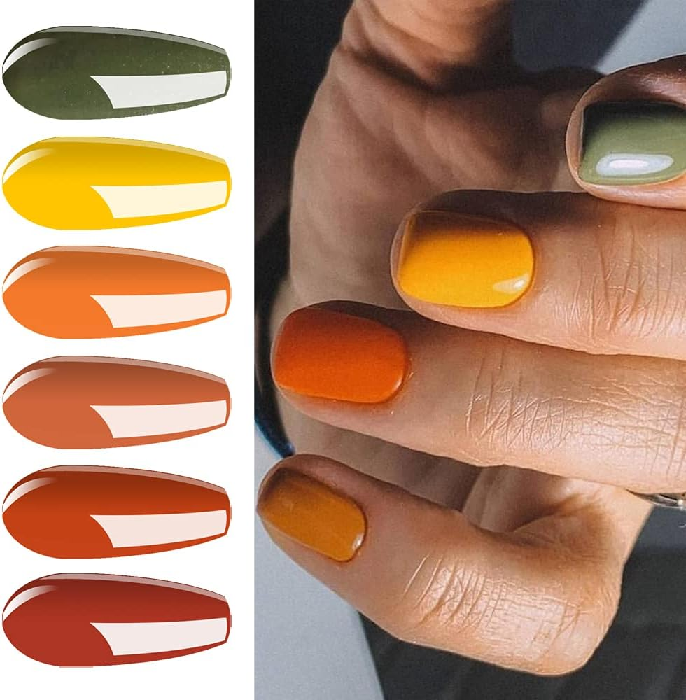 Vishine 6Pcs Gel Nail Polish Kit Fall Winter Orange Yellow Green Gel Nail Polish Set Colors Collection Soak off LED UV Gel Polish Nail Kit 8Ml image number 6