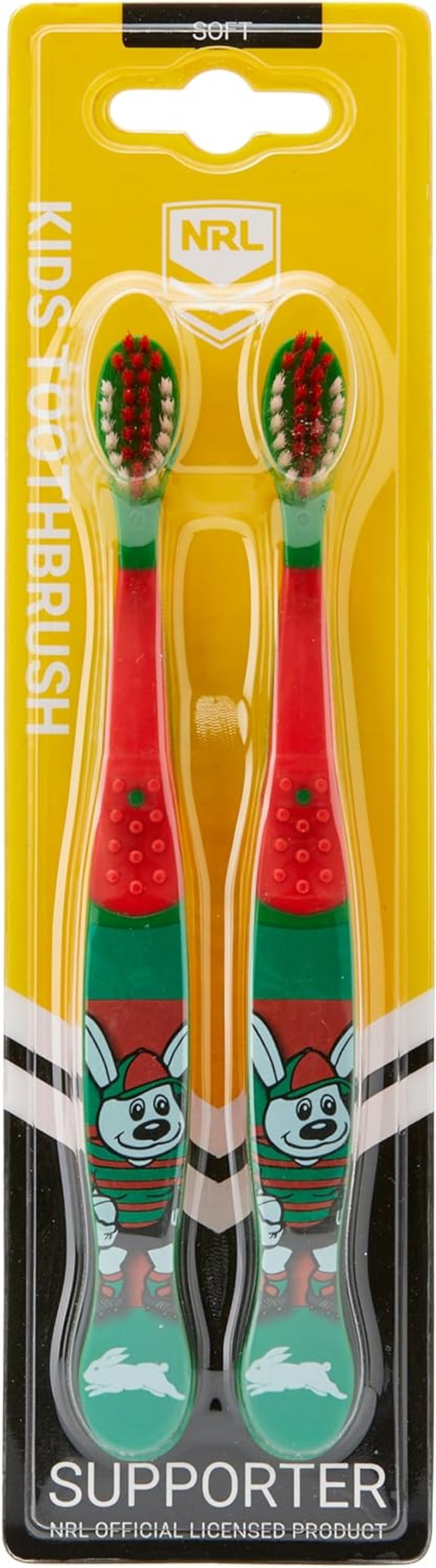 NRL Kids Rabbitohs South Sydney Mascot Toothbrush (Pack of 2) image number 1