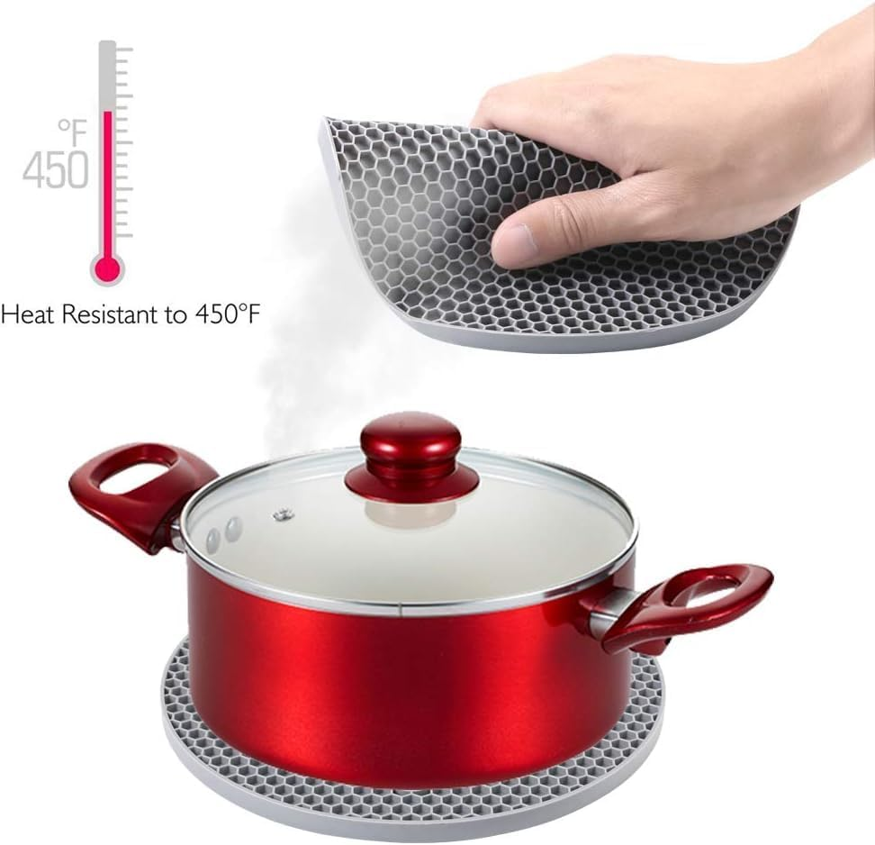 Premium Silicone Trivet Mat Set for Hot Pots & Pans &ndash; Black 4-Pack, Extra Thick 0.8Cm (18Cm Round), Heat Resistant Countertop & Table Protector, Multipurpose Non-Slip Hot Pads (Grey) image number 3