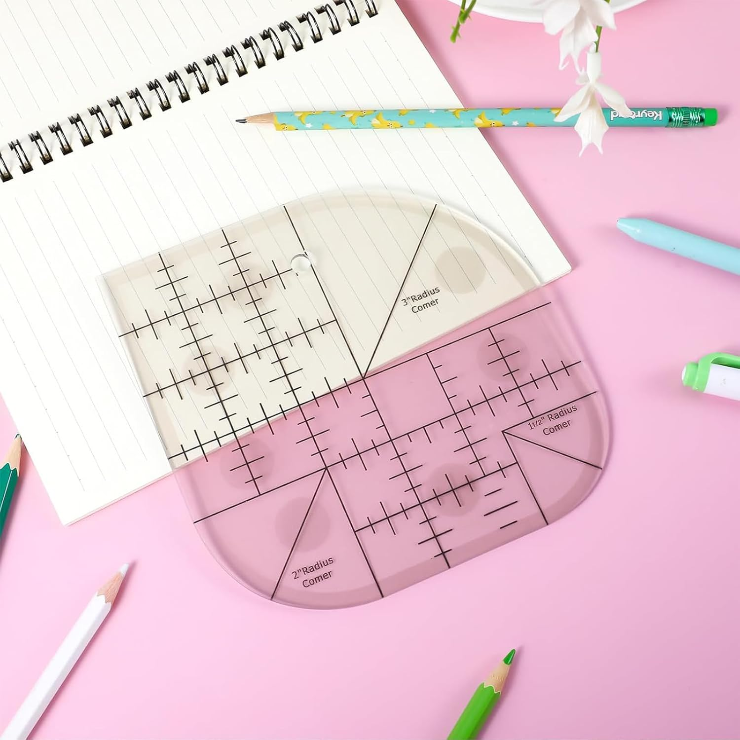 Zalizr Acrylic Curved Corner Cutter Ruler, Transparent Quilting and Sewing Template, Multi-Size Patchwork Ruler for Fabric, Paper, DIY Crafts, and Scrapbooking image number 3