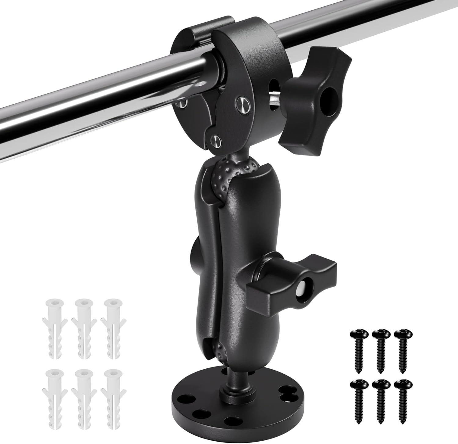 Trolling Motor Support Stabilizer Mount Tough Claw Aluminum Alloy 1" Ball Heavy Duty Trolling Motor Stabilizer Mount Clamp for Rails 0.61" - 1.69" with Medium Arm and round Plate image number 4