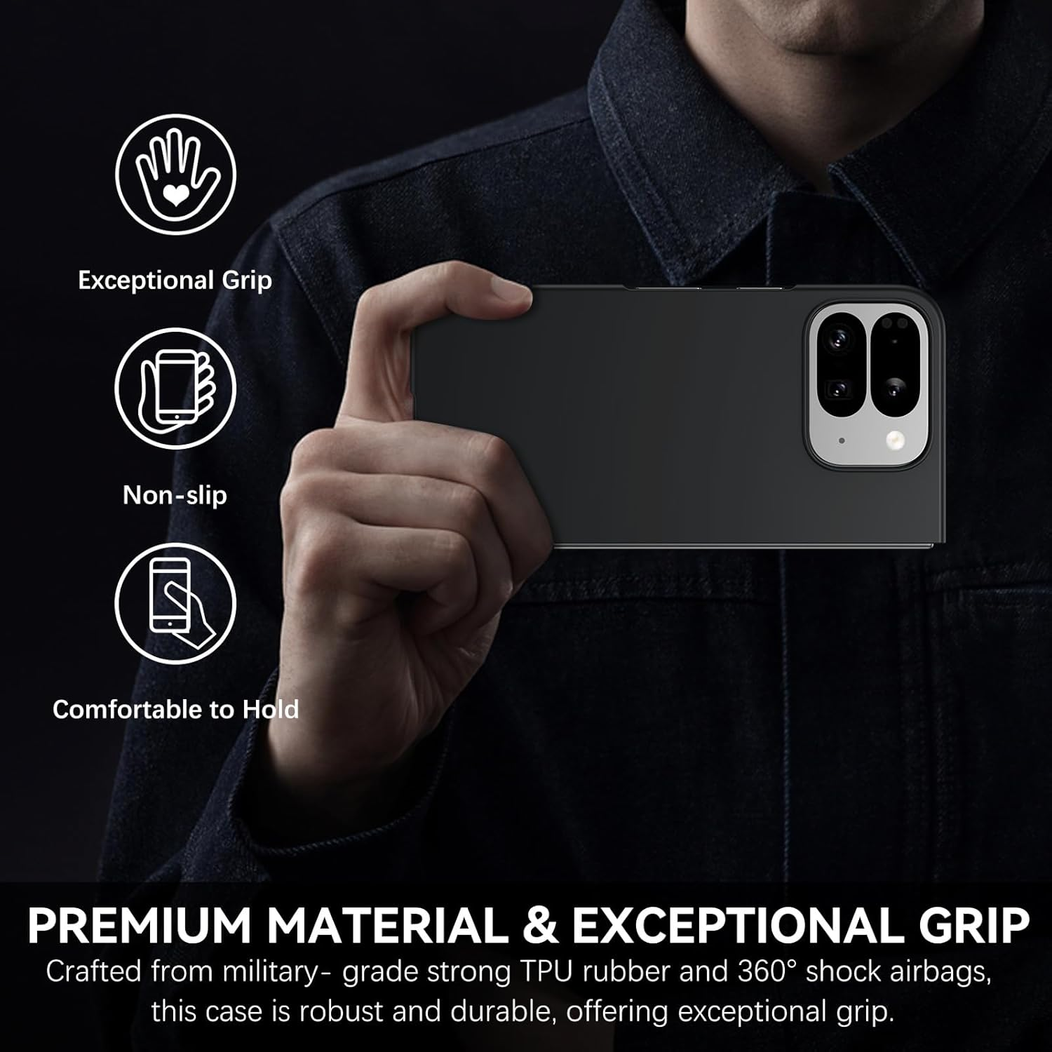 DUEDUE Case for Google Pixel 10 Pro Fold with Screen Protector, Military-Grade Shockproof Protective Slim Anti-Fingerprint Resistant Hard PC Protective Cover for Google Pixel 10 Pro Fold, Black image number 3