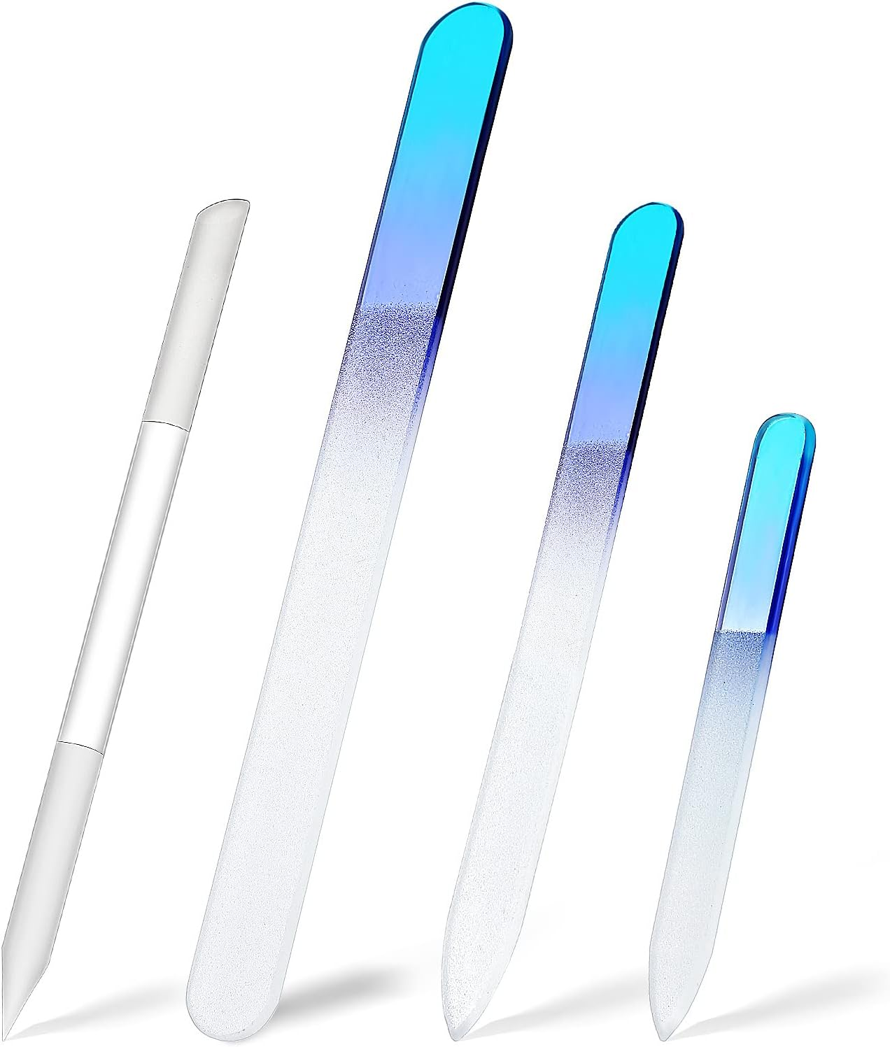 4 Pcs Glass Nail File Set Nail Files and Cuticle Pusher Double Sided Crystal Fingernail Buffers for Women Natural Fingernail Manicure Pedicure Toenail Buffer Cuticle Trimmer image number 2