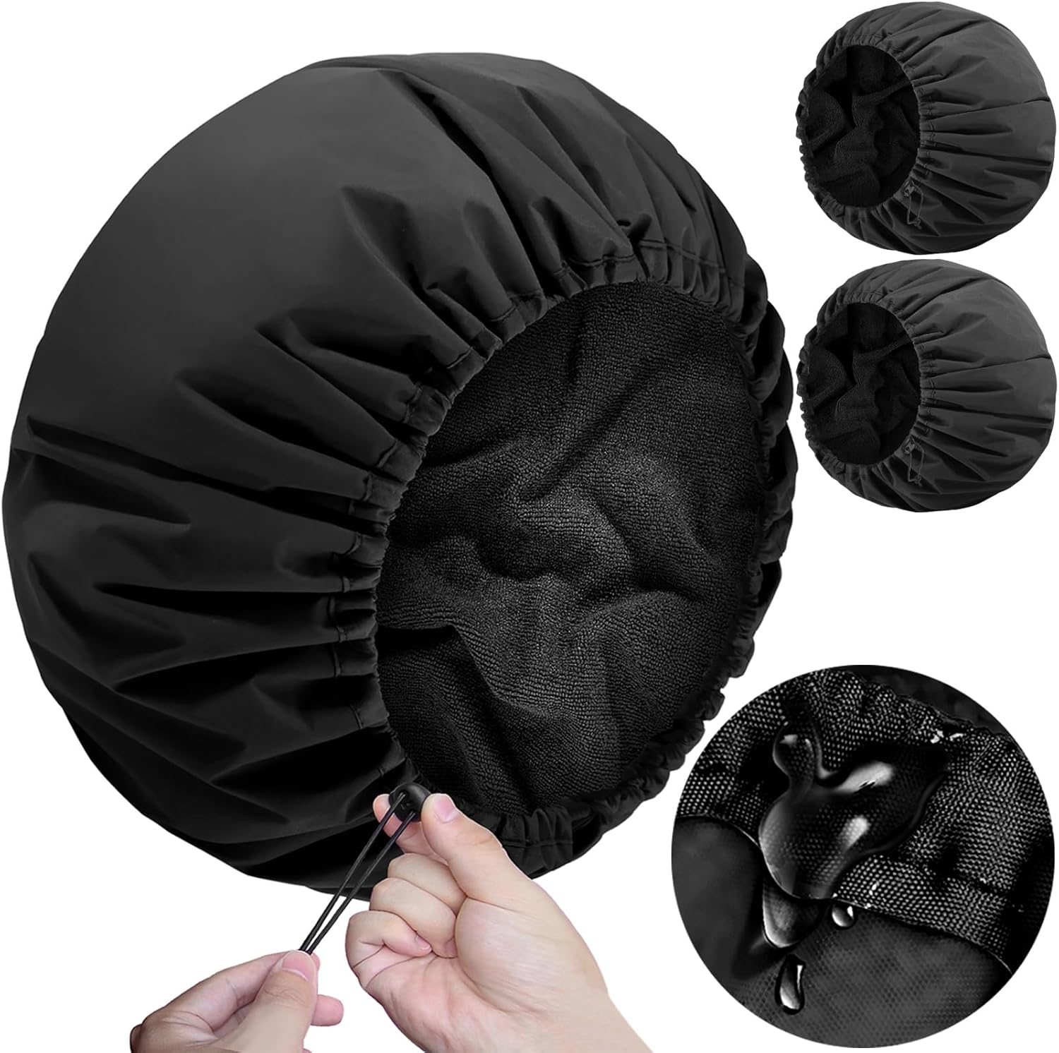 Sheomern 2 Pcs 13.5" Dual Waterproof Adjustable Terry Lined Shower Cap for Women Men, Large Shower Caps Reusable EVA Double Layer Bath Cap for Braids, Long Hair, Dreadlocks, Locs