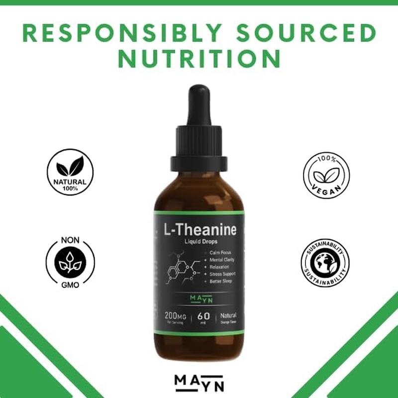 MAYN L-Theanine Liquid Drops &ndash; Natural Relaxation, Stress Relief & Focus Support Supplement &ndash; 200Mg Vegan, Non-Gmo, Clean Formula for Calm Mood & Mental Clarity &ndash; 60Ml image number 4