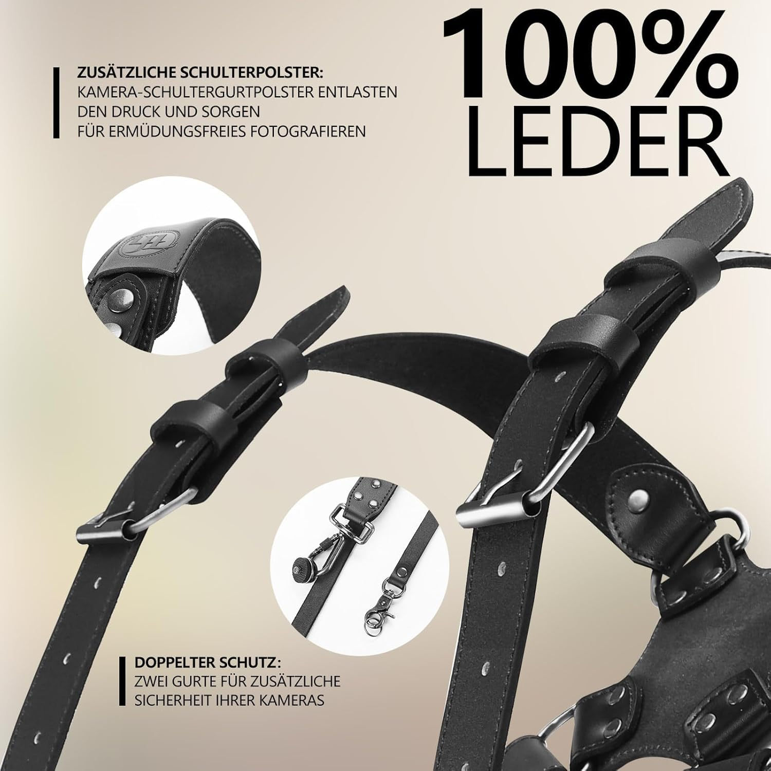 4J LEDR Camera Harness,Leather Dual Shoulder Strap for Photographer,Dual Camera Harness for 2 Cameras Carrying for Men&Women,Multi Camera Gear for DSLR/SLR Strap,Quick Release,Small Size image number 1