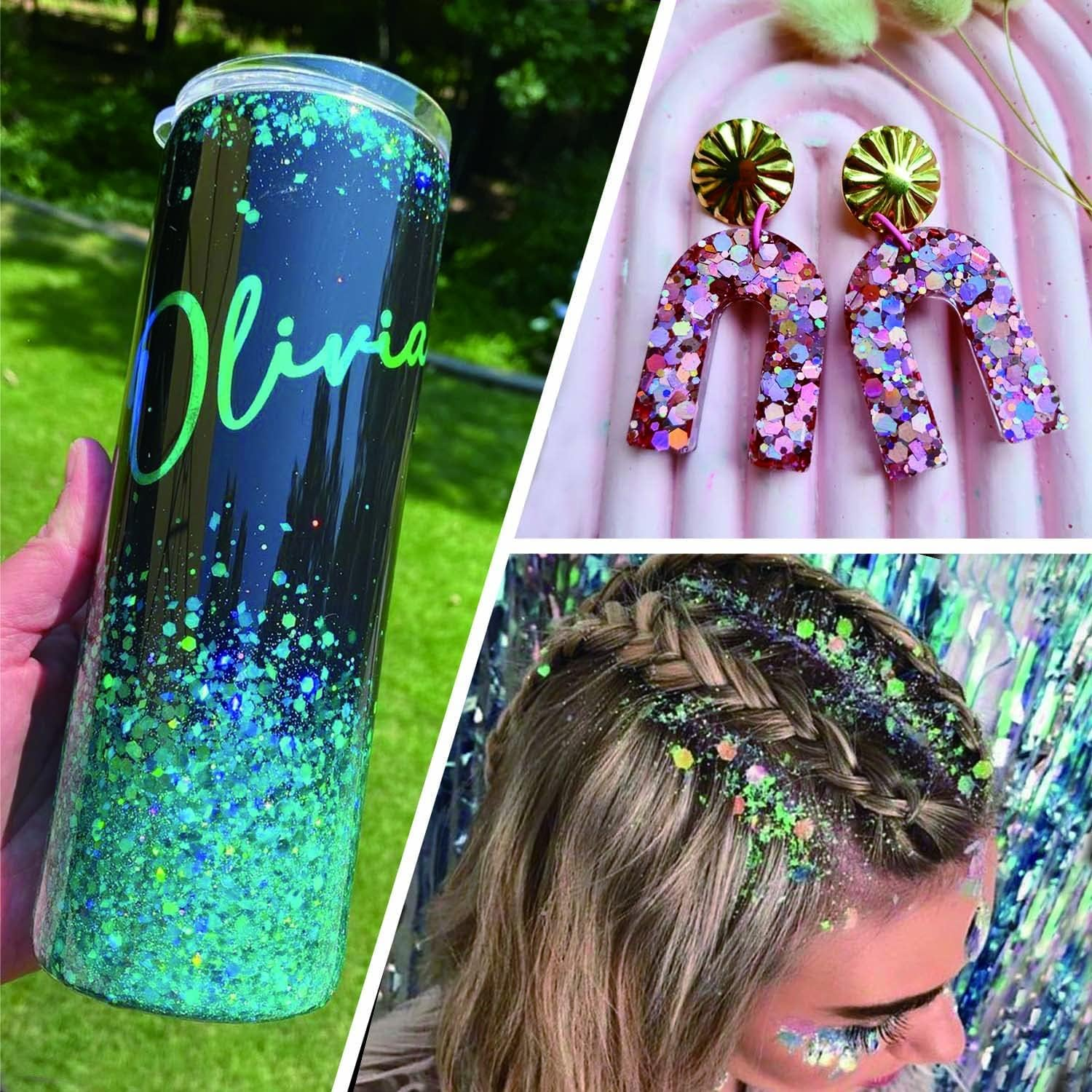 Wesileyern Holographic Chunky Glitter, Set of 36 Colors Craft Glitter Sparkle Sequins, Cosmetic Glitter Flake for Epoxy Resin, Body, Face, Eye, Nail Arts, Slime Making, Wedding Festival Party Decoration image number 5