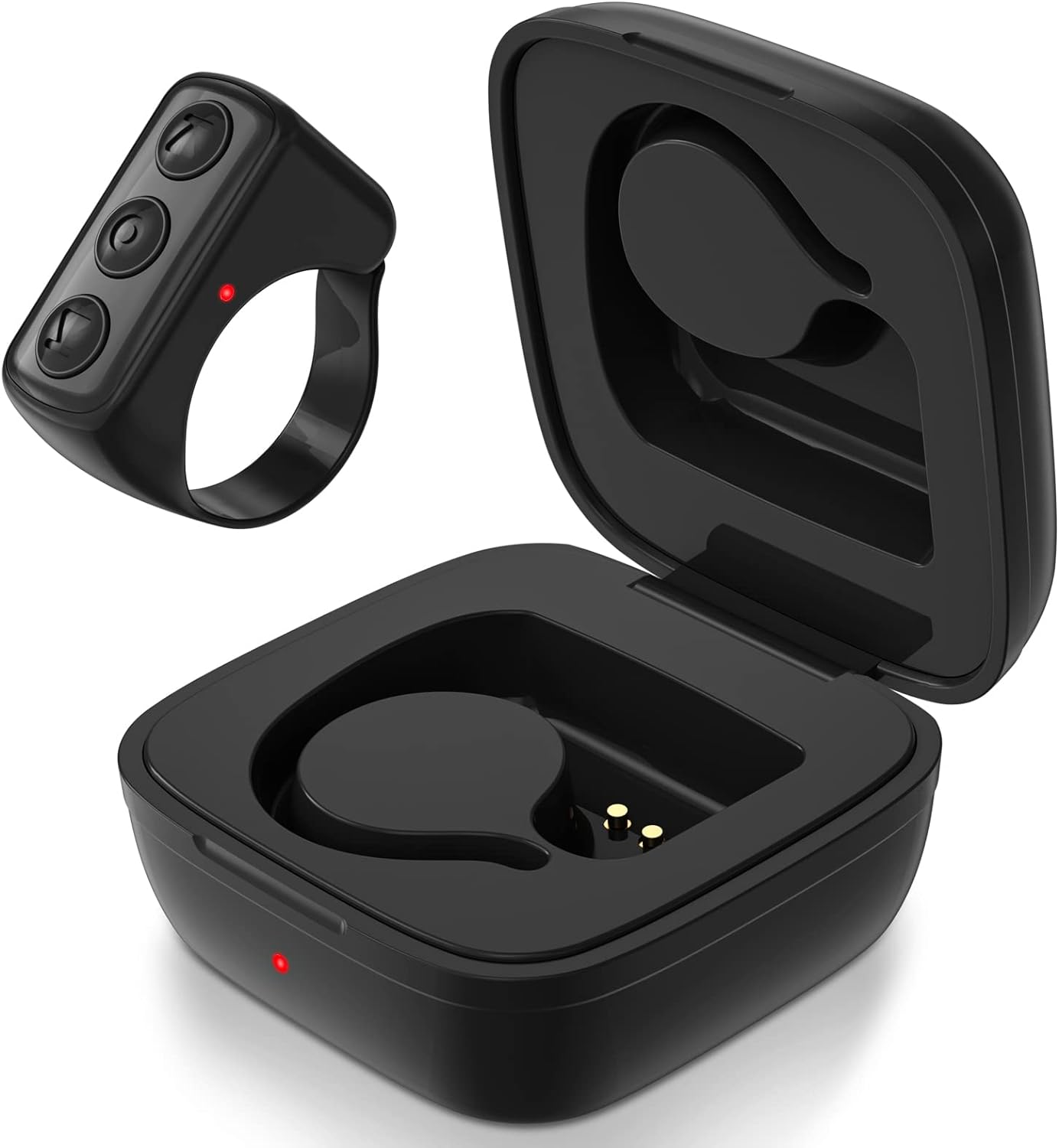 Fingertip Bluetooth Remote Control TIK TOK Wireless Page Turner TYUOBOX Camera Remote Shutter Selfie Button Controller with Charging Case for Iphone Android Ipad Cell Phone (Black)