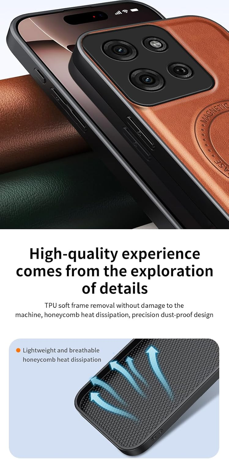 Luxury Mobile Phone Case for Motorola Moto G75 5G - Leather Protective Case with Integrated Magnetic Ring (Compatible with Magsafe Accessories) - Blue image number 2