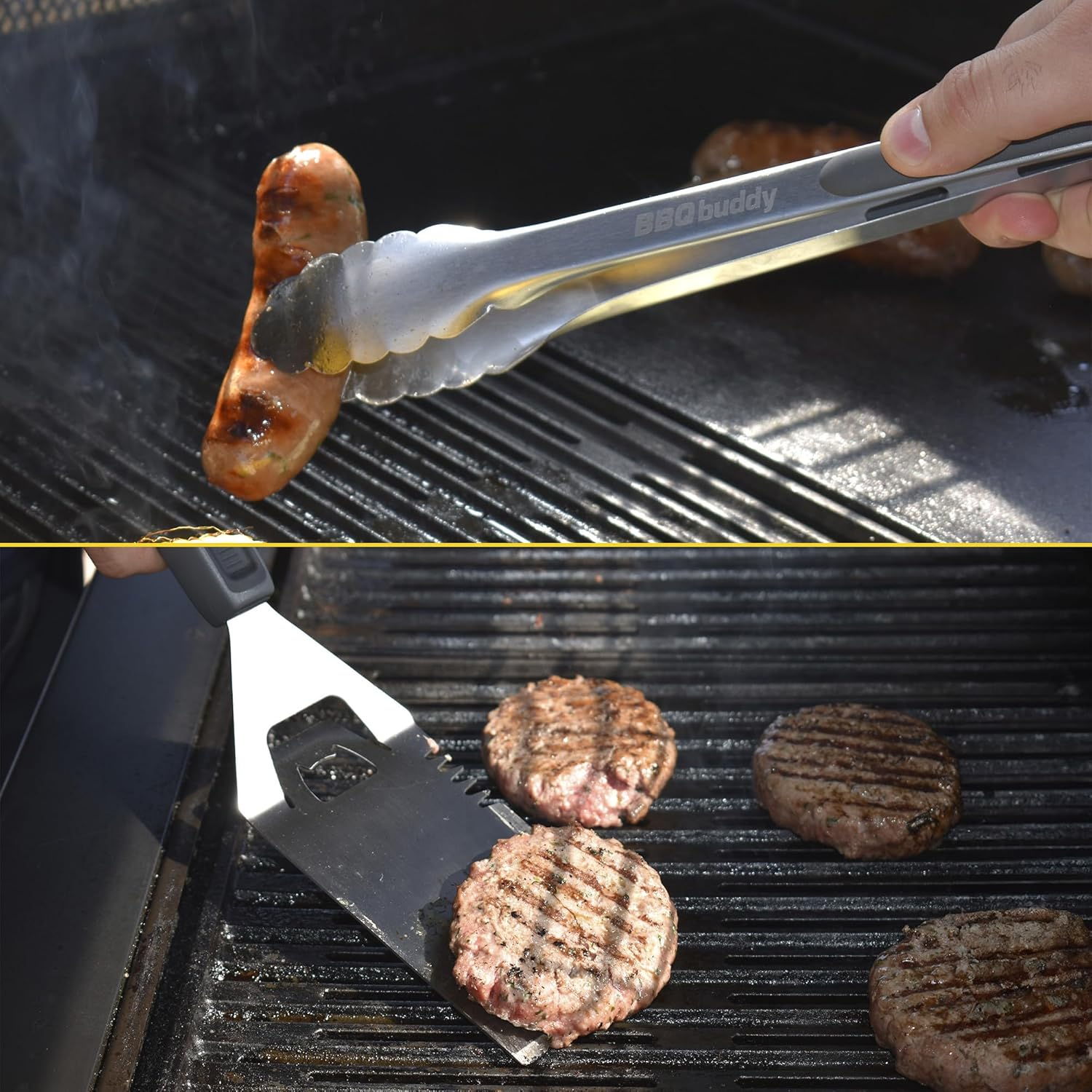 BBQ Buddy 2 Piece Tool Set - Tongs and Grill Spatula for Outdoor Grill - Stainless Steel BBQ Set with Ergonomic Handles and Bottle Opener - BBQ Tools image number 5