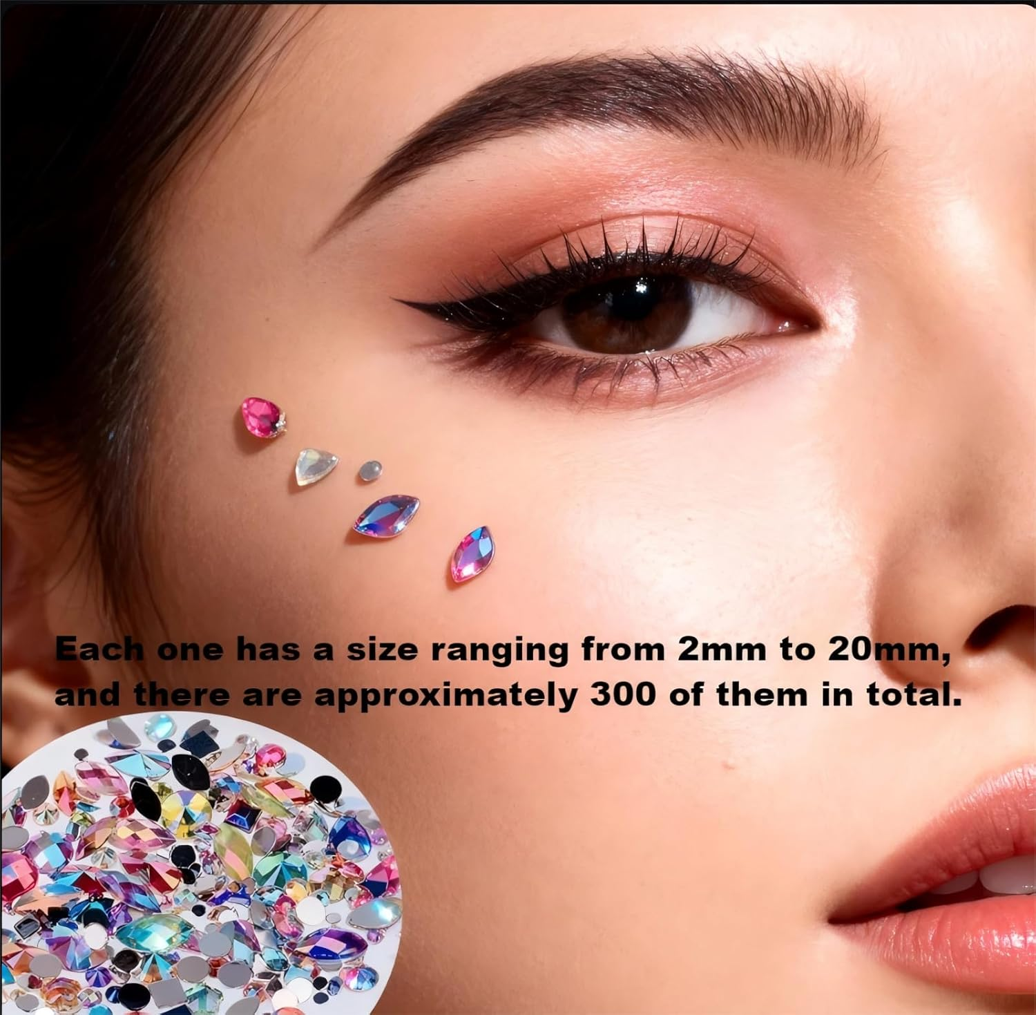 Auswalar Mix Sizes 300Pcscrystal AB Mix Colors Rhinestones DIY Non Hotfix Flatback Acrylic Nail Stones Gems for 3D Nails Art Decorations image number 1