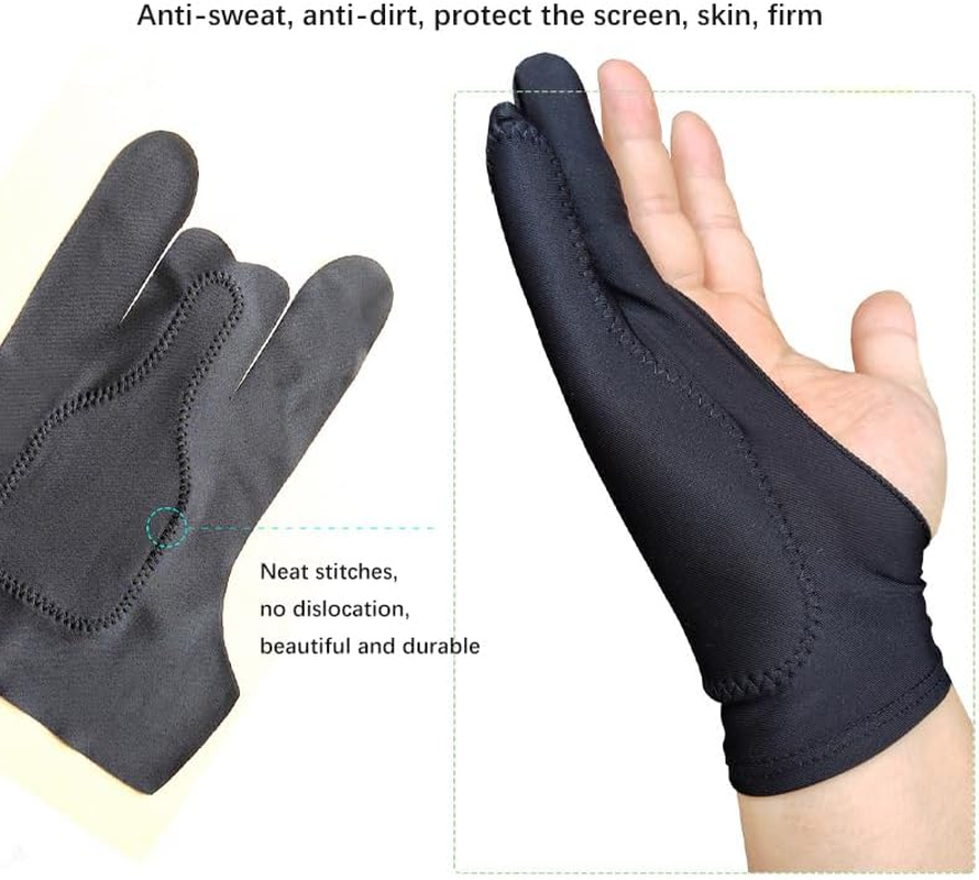 CENZICOM 2 Pack Drawing Glove, Artist Glove with Two Fingers for Drawing Tablet Ipad, Digital Art Palm Rejection Glove, Good for Left and Right Hand (S) image number 2