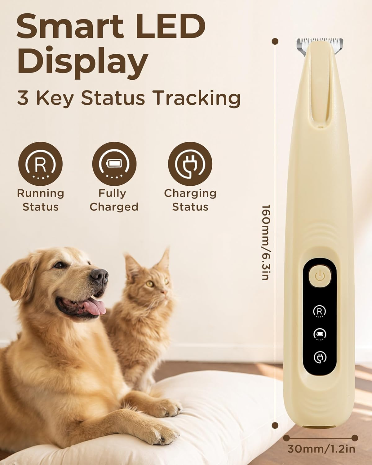 FURBONA [Pro Version] Dog Paw Trimmer, 18Mm Wide Blade Clippers with LED Display, 35Db Low Noise, Fully Waterproof, Upgraded Type-C Rechargeable Cordless Trimmer for Paws, Ears, Face, and Rump image number 2
