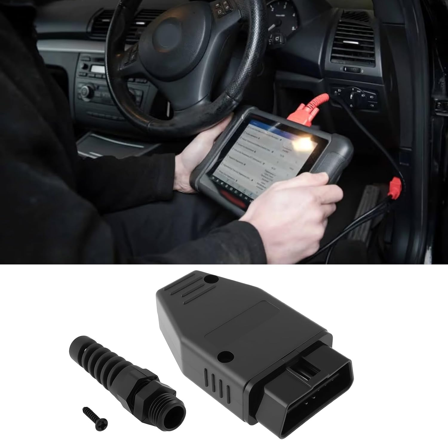 SING F LTD 2 Sets Car OBD2 16 Pin Connectors 12V OBDII Male Wiring Plug Adapter with Screw Shell for Car Truck Black image number 4