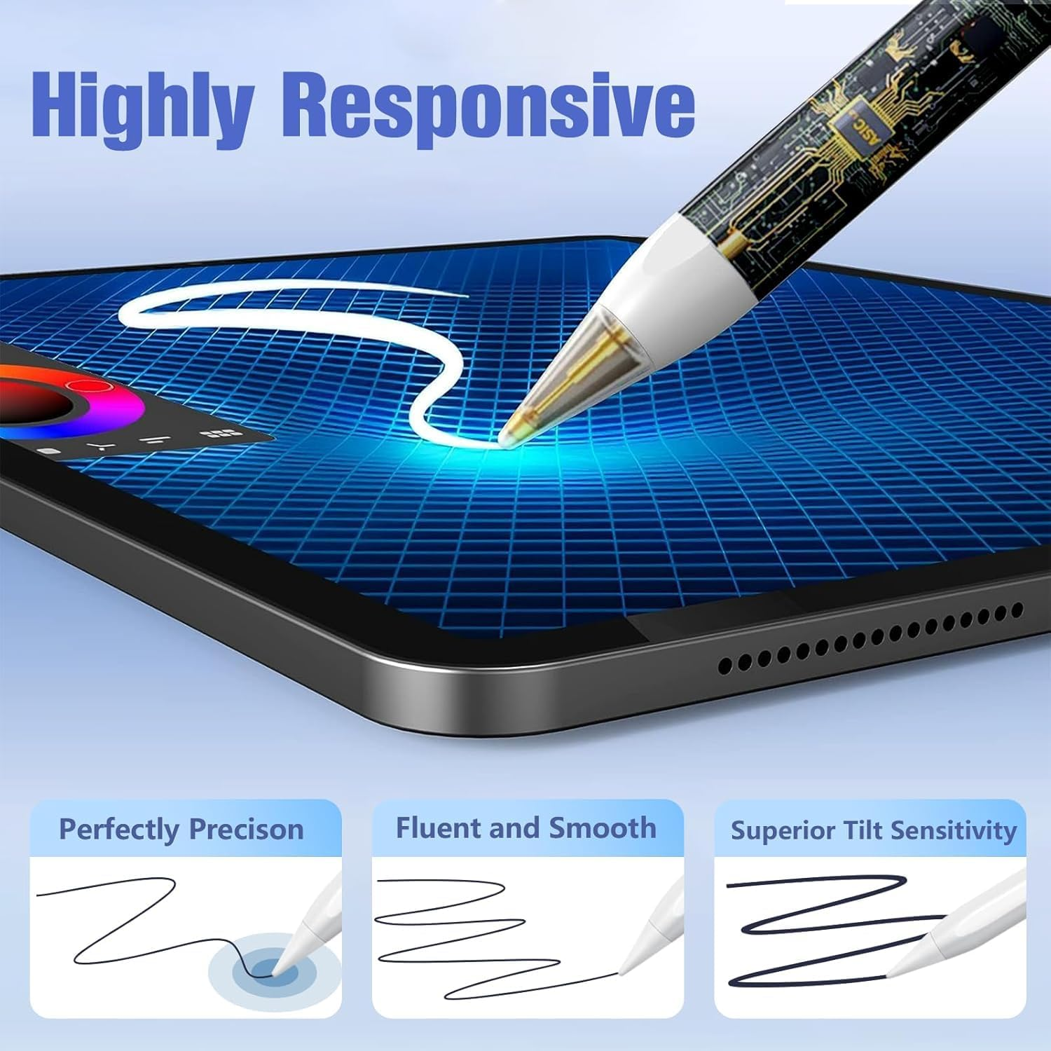 Stylus Pen Apple Pencil with 8 Tips for Ipad 6Th-11Th Compatible with 2018-2025 Apple Ipad Pro 11"/12.9"/M4, Ipad Air 3/4/5/M2/M3,Ipad Mini 5/6 Pixel-Perfect Precision, Tilt Sensitivity,White image number 2