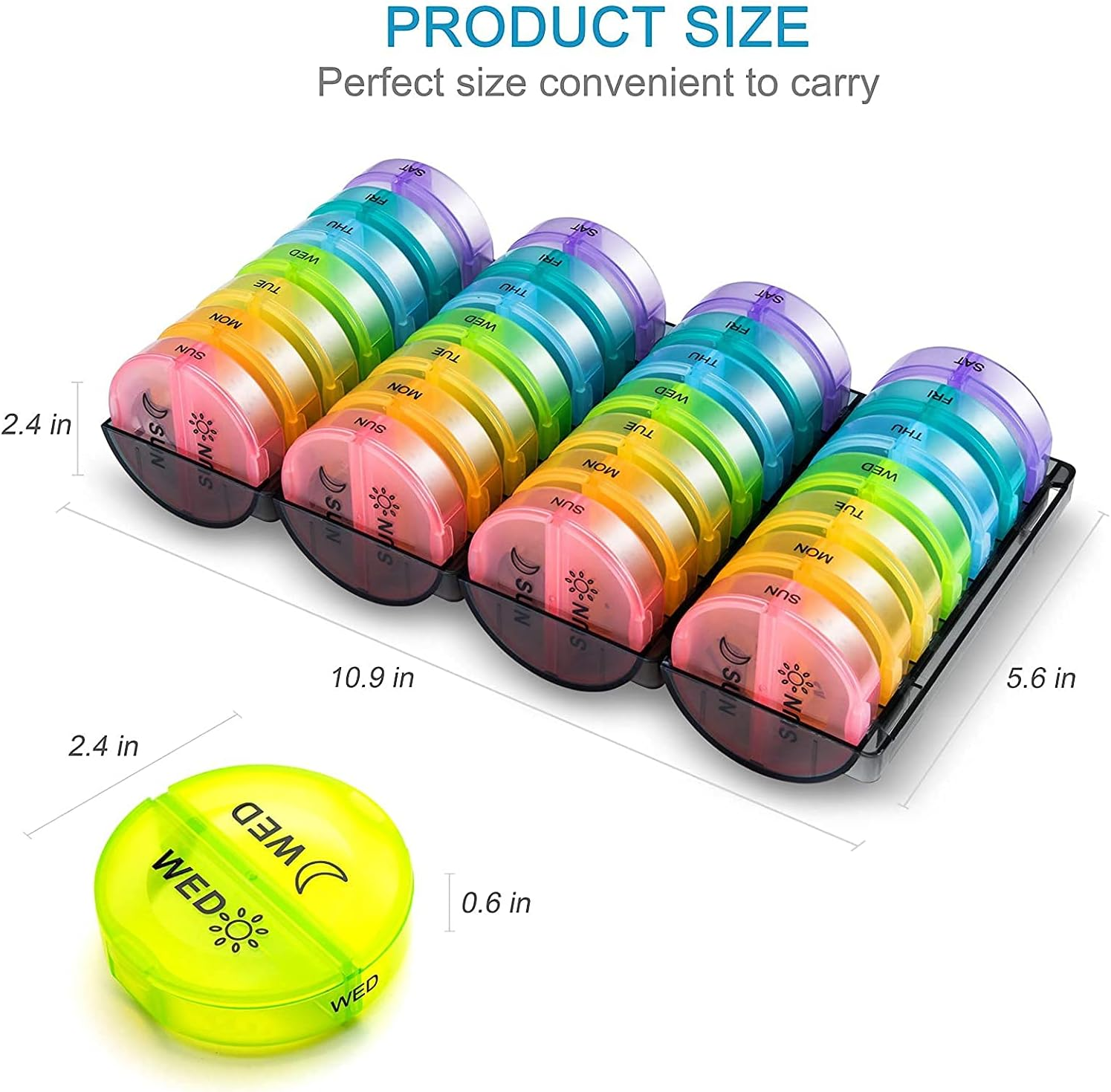 ［Upgrade］ Monthly Pill Organizer 2 Times a Day,One Month Pill Box AM Pm,Daily Pill Cases Large 4 Week,Medication Organizer 28 Days Dispenser for Pills,Fish Oils, Vitamin,Supplement(Rainbow)&hellip; image number 5