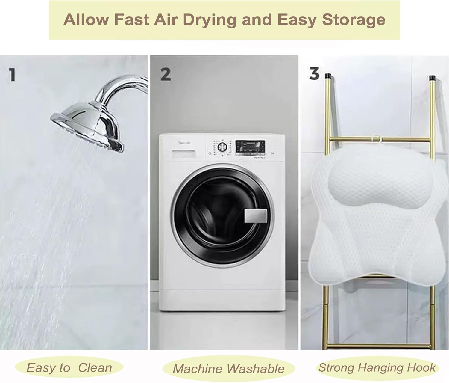 Bath Pillow Bathtub Pillow, Luxury Bathtub Spa Pillow for Neck and Back Support, Quick Dry Bath Tub Pillow with Soft 4D Mesh Fabric and Non-Slip Suction Cups, Relaxing Bath Accessories Spa Gifts image number 5