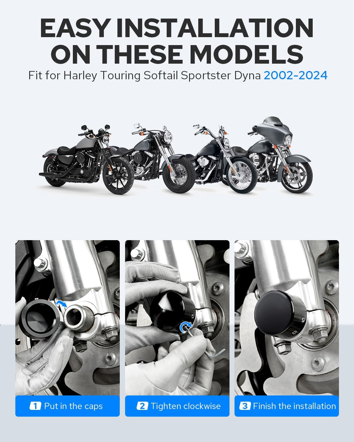 Benlari Black Axle Nut Cover Front Axle Cap Compatible for Harley Davidson Touring Softail Sportster Dyna Trike Electra Street Road Glide Road King Fat Boy 2002-2019 - Chrome image number 3