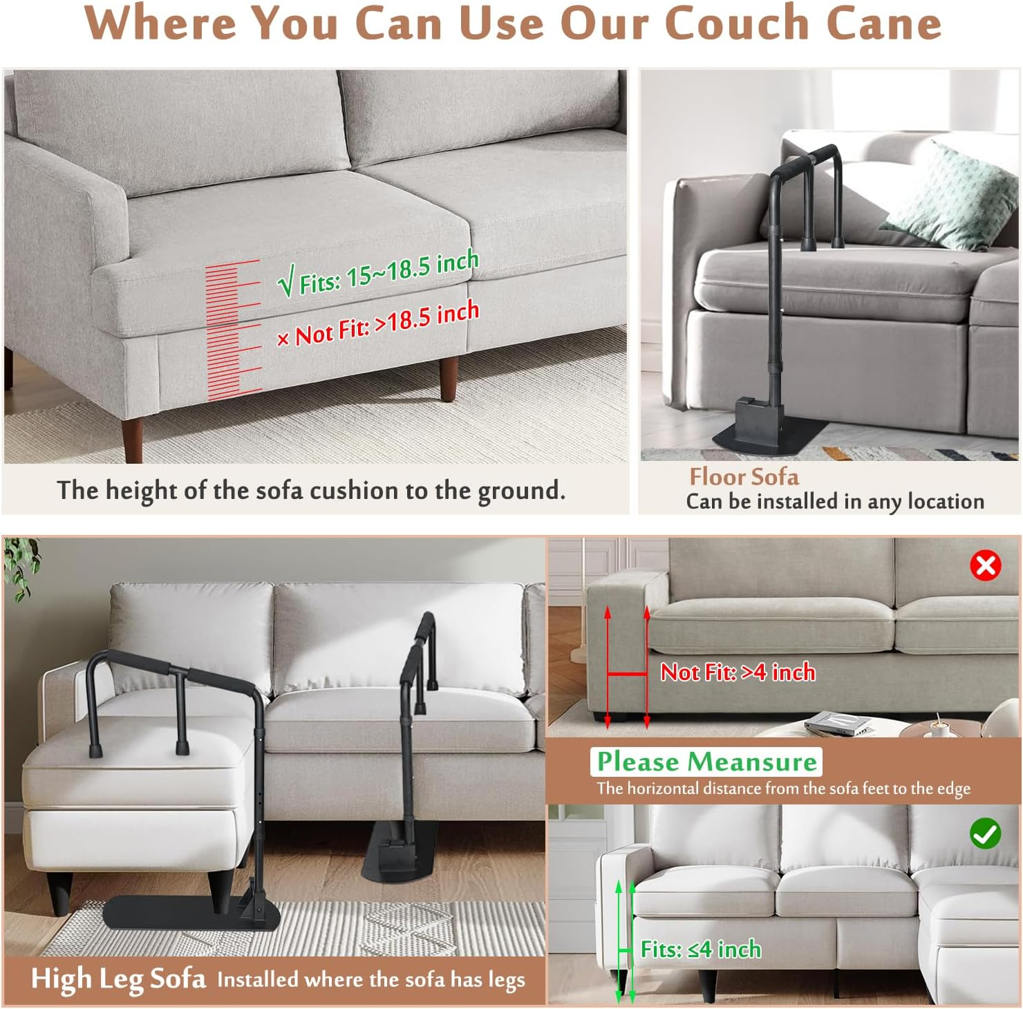 Mybow Couch Cane, Stand up Assist Bar, Chair Lift Assistance Device for Seniors Elderly Sit to Stand, Couch Standing Rail Grab Bar, Daily Living Mobility Aid for Disabled Handicap