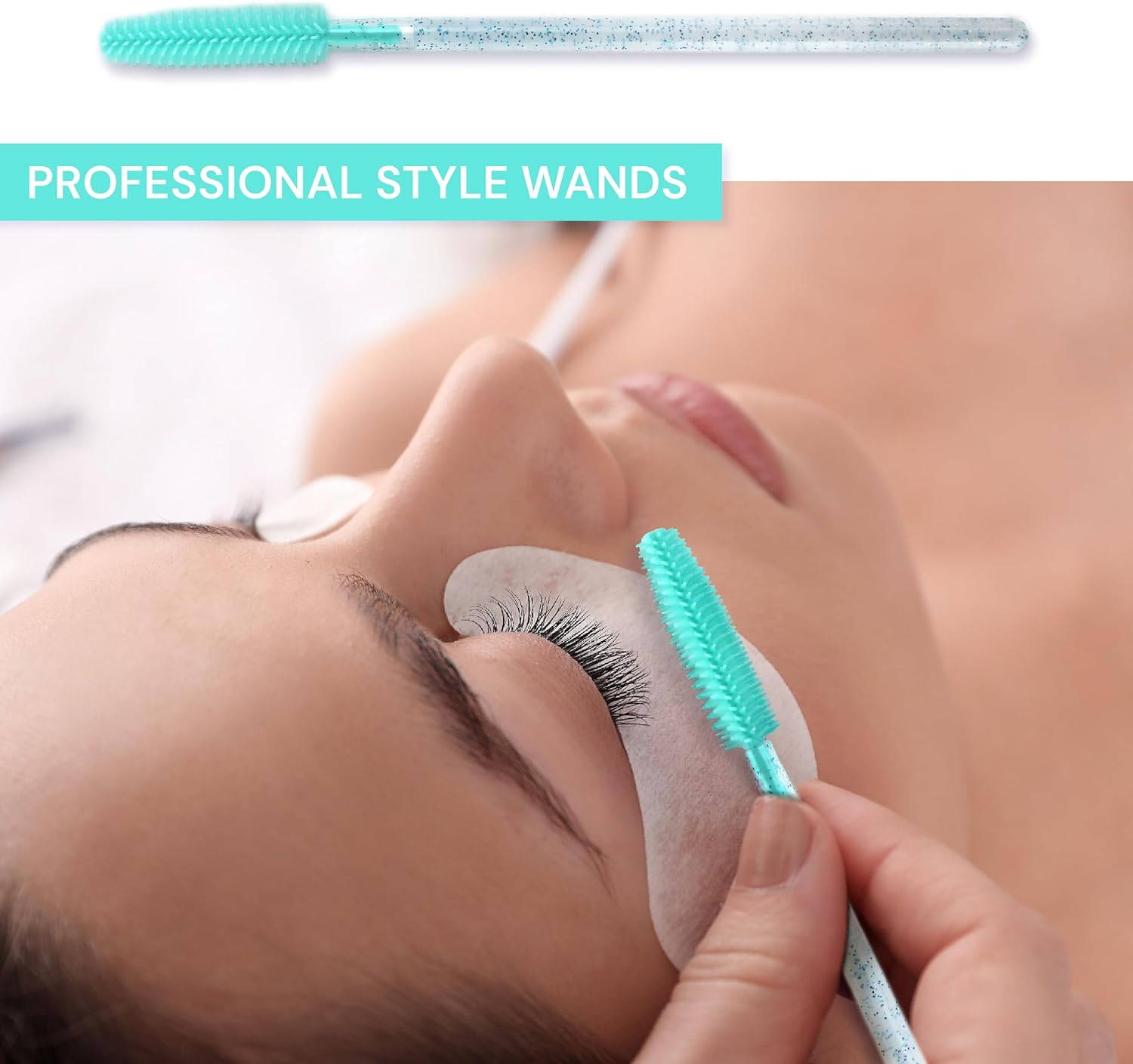 Apothie 50 Pieces Silicone Disposable Mascara Eyelash Wands - Eyebrow & Lash Extension Spoolie Brushes, Comb Separator, Microblading Tool, Applicator (50 Brushes, Green Crystal) image number 2