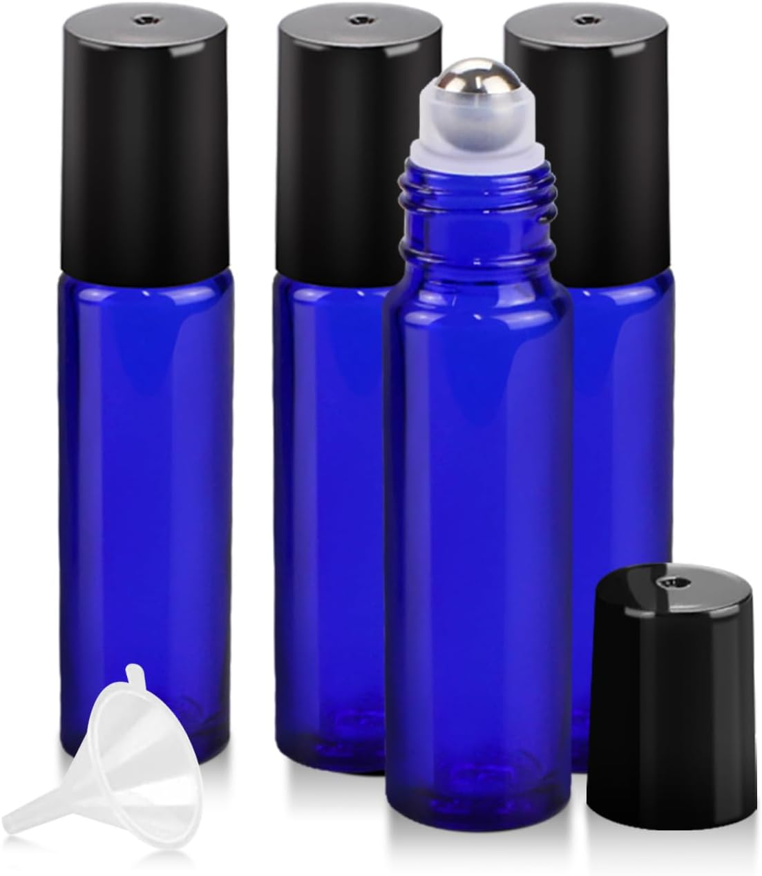 Worldgsb 4 Pack Essential Oil Roller Bottles, 10Ml Refillable Clear Glass Roller Bottles with Stainless Steel Roller Balls and Caps for Travel, Perfume and Lip Gloss