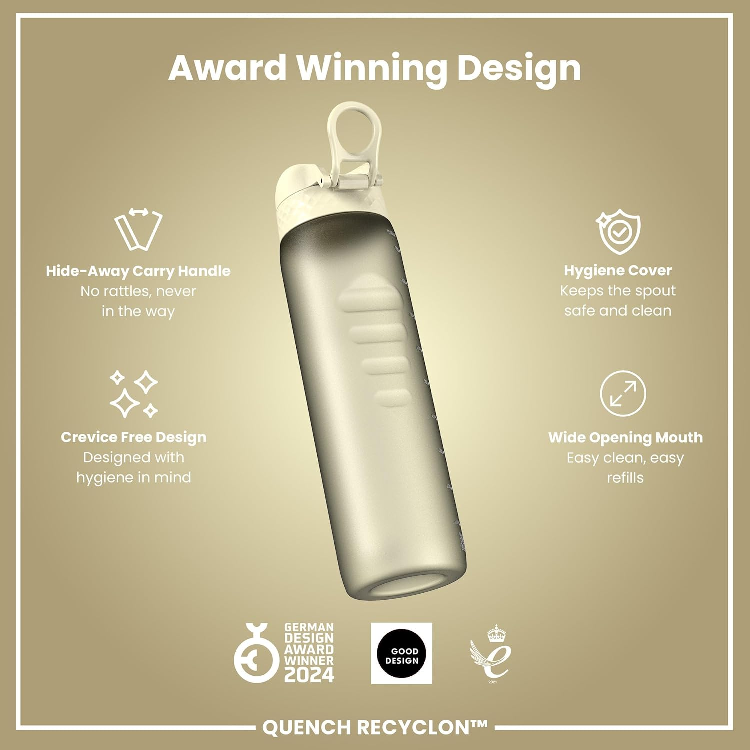 Ion8 1 Litre Water Bottle, 1000 Ml, Leak-Proof, One-Handed Opening, Secure Locking, Dishwasher Safe, Bpa-Free, Carry Handle, Easy to Clean, Ideal for Sports and Gym, Cream White image number 1