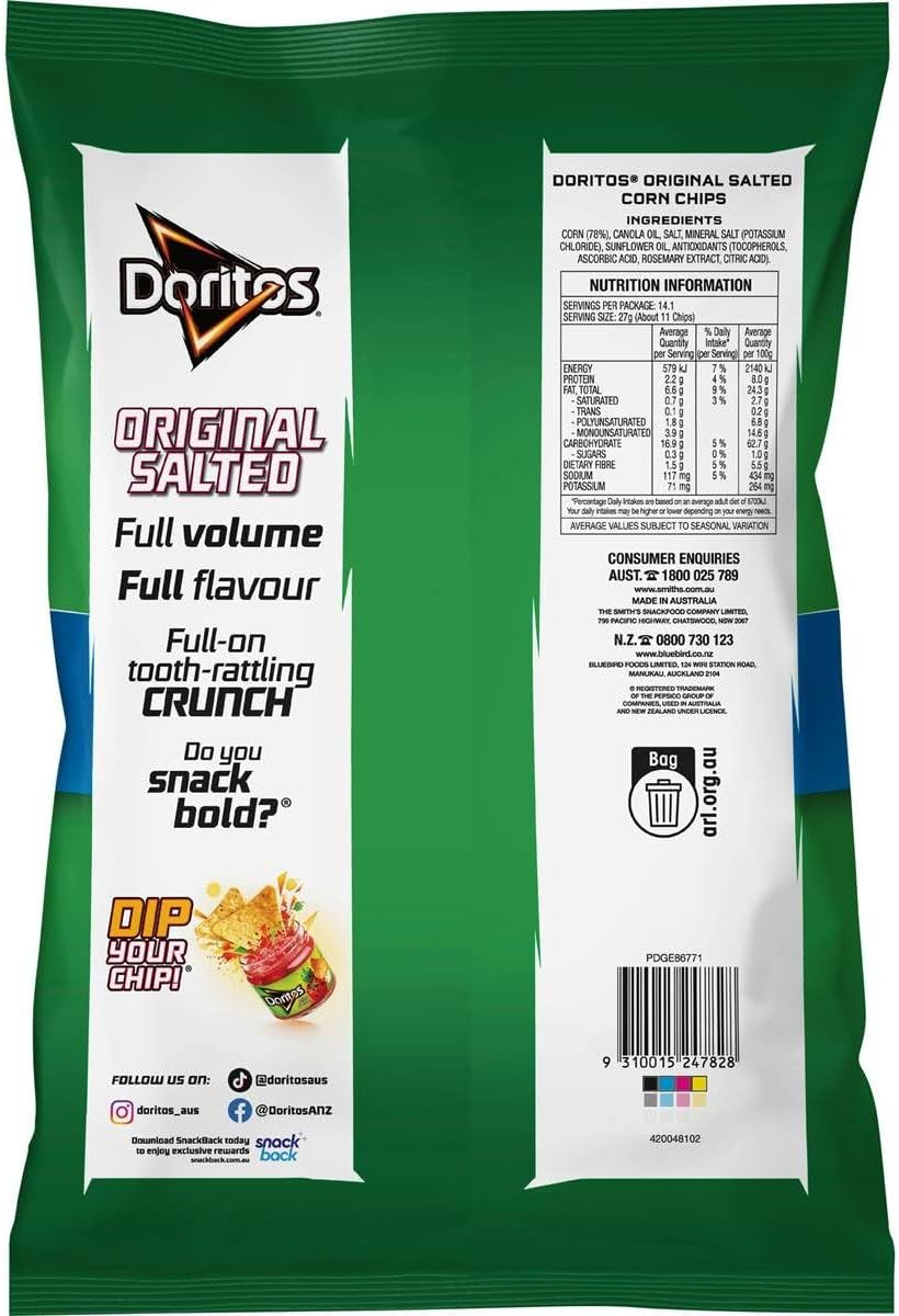 Doritos Original Salted Party Size Corn Chips 380 G image number 1