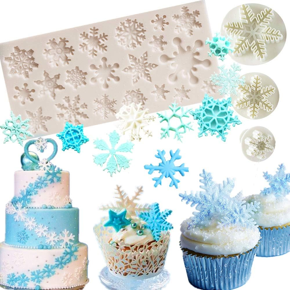 Set of 4 Jevenis Snowflake Fondant Mold 3D Christmas Cake Decorations Winter Cupcake Topper for Chocolate Candy Soap Cake Baking Decoration (White1) image number 5