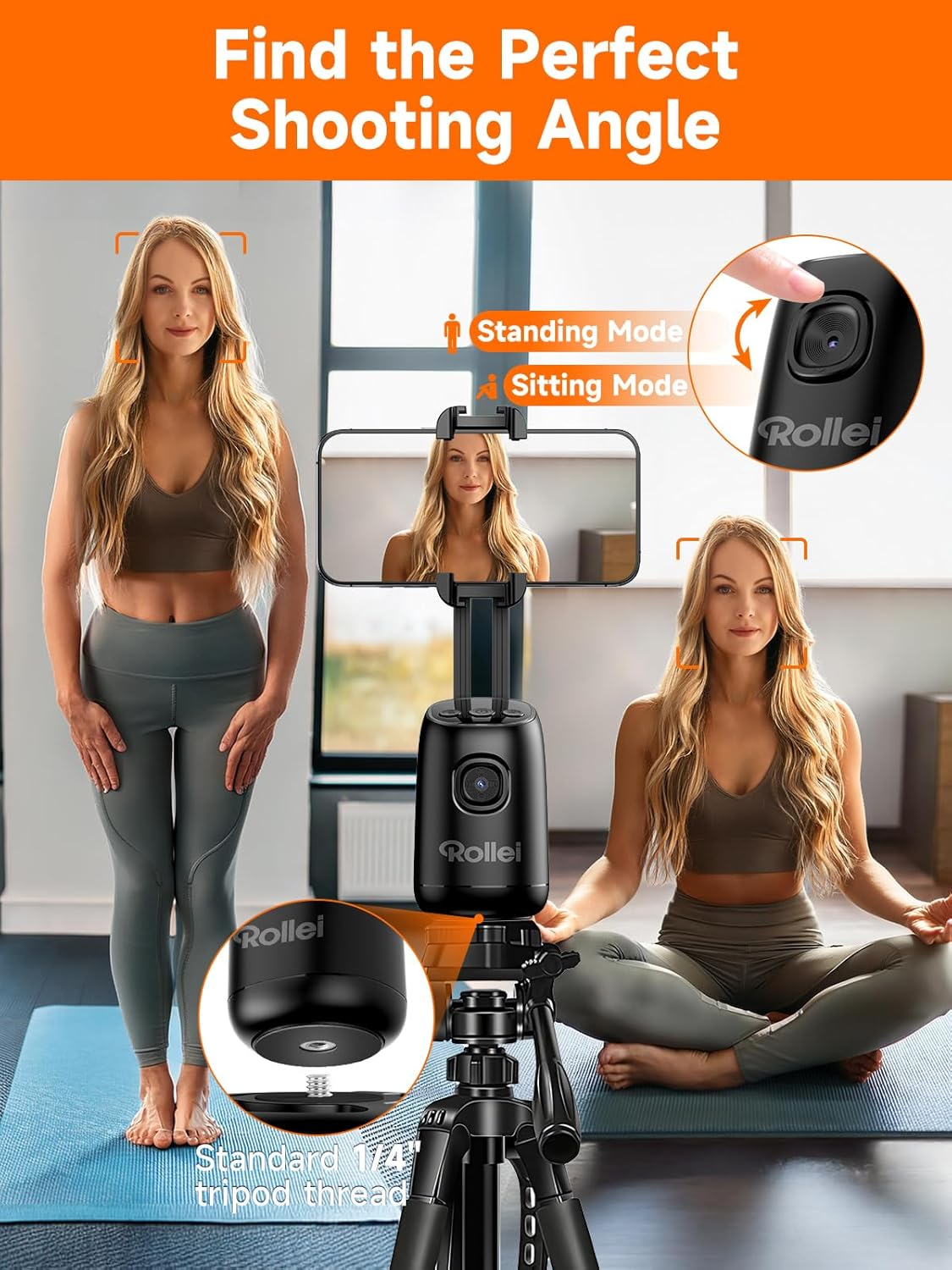 Rollei Easy Creator Desktop with AI Tracking Automatic Face Tracking Mobile Phone Tripods 360 Selfie Video Stabiliser for Filming with Built-In Battery for Live Streaming Video Recording Vlog image number 4