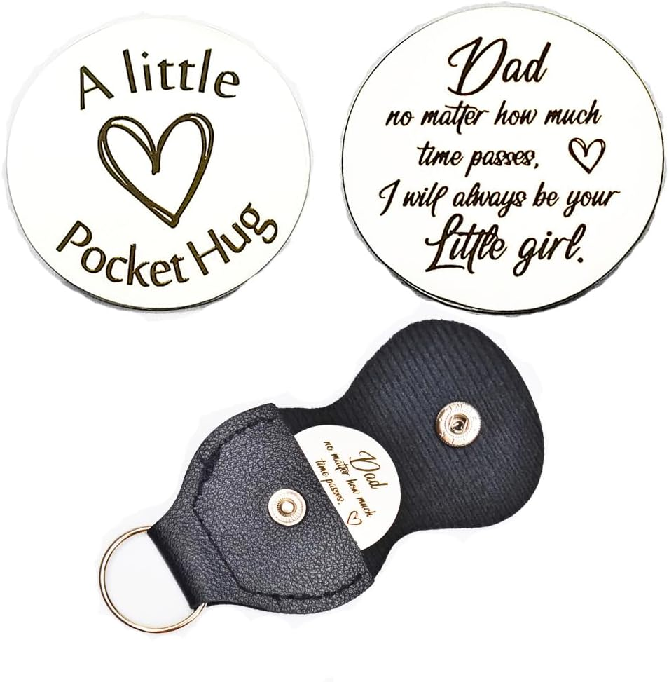 Pocket Hug Token Keychain Long Distance Relationship Hug Tokens Keepsake Stainless Steel Double Sided Pocket Hugs Token Christmas Birthday Gifts with PU Leather Keychain