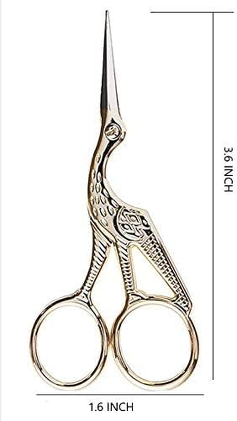 3.6" Stainless Steel Tip Classic Stork Scissors Crane Design Sewing Scissors DIY Tools Small Shear for Embroidery, Craft, Needle Work, Art Work Everyday Use Gold Scissors