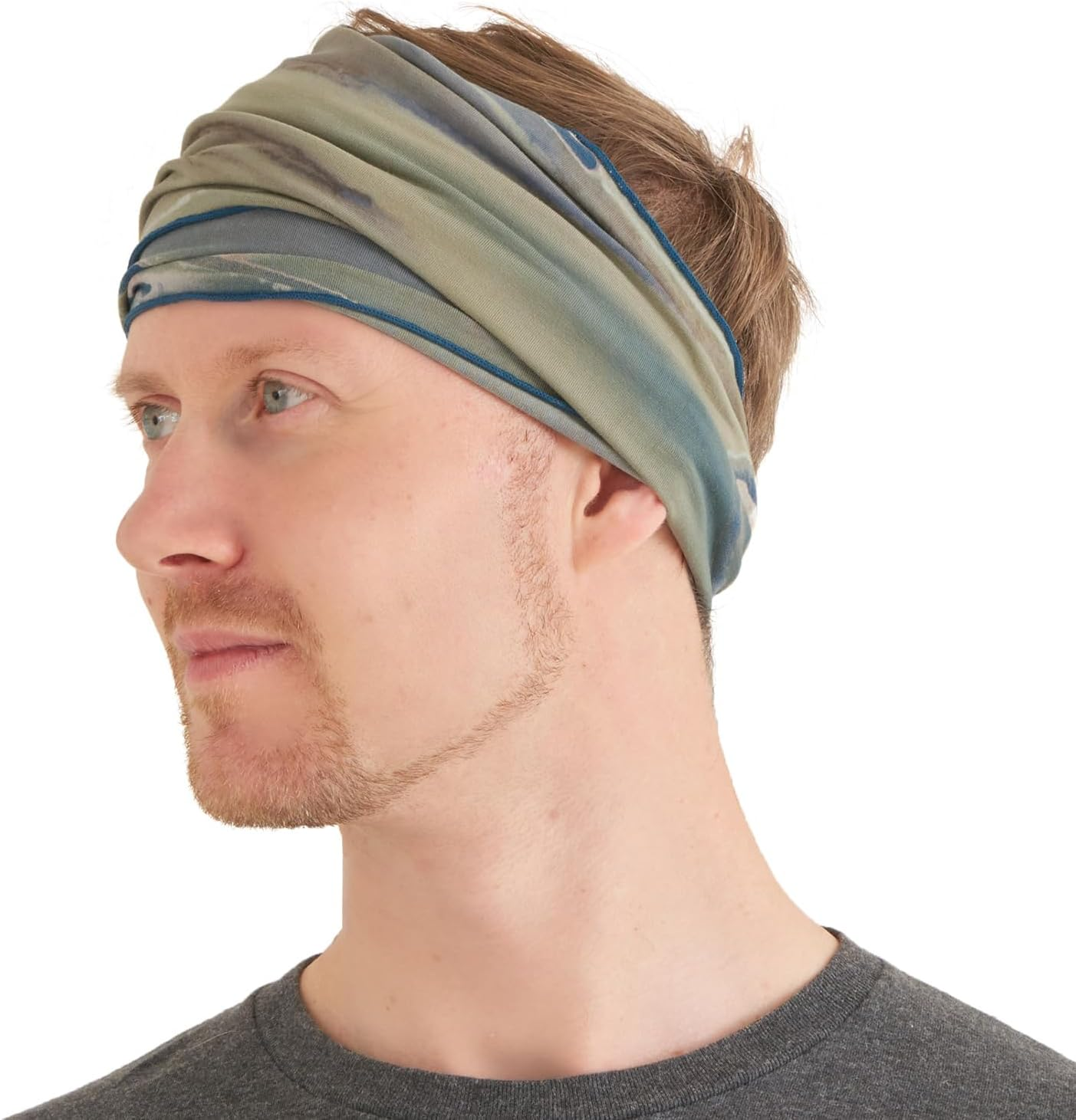 CHARM Mens Tie Dye Bandana Headband - Japanese Head Wrap Womens Hippie Hair Band Marble Khaki
