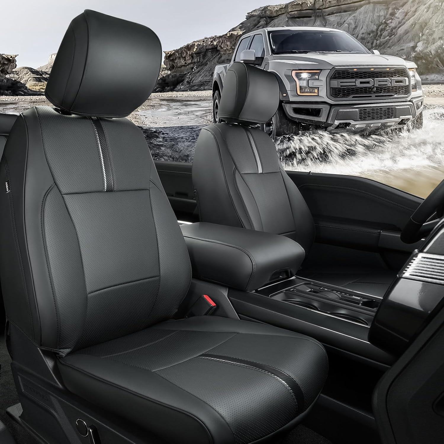 Creekt&reg; Full Set Seat Covers for Ford F150 2015-2025, Waterproof Pickup Custom Fit Faux Leather Seat Covers for Ford F-150 Accessories, for F150 2021 2022 2023 2024 2025 Super Crew/Crew Cab(Xl,Xlt)