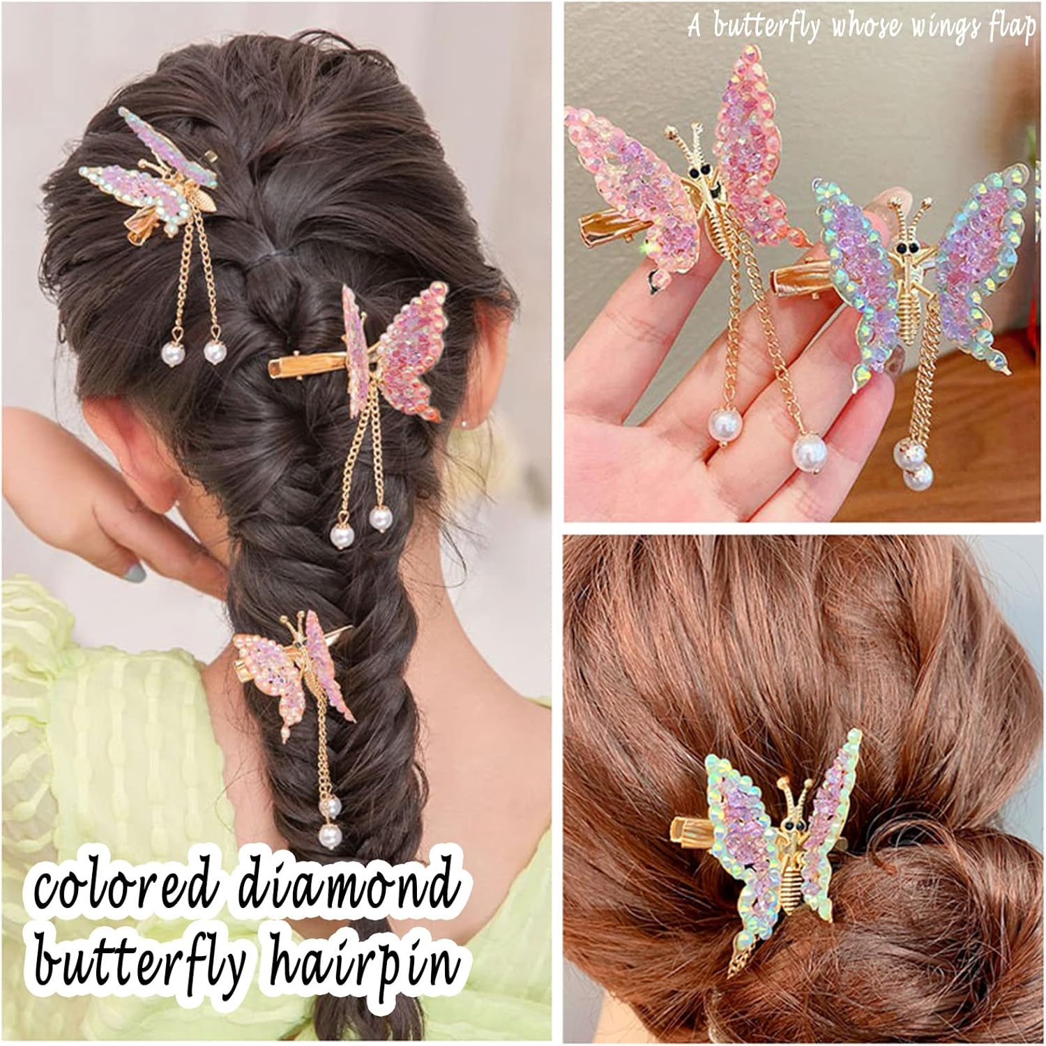 Hair Clip Butterfly Hair Clips Hair Clips Girls Hair Pins Hair Clip Hair Band Bridal Ladies Hair Jewellery Decoration, Pack of 4 image number 2