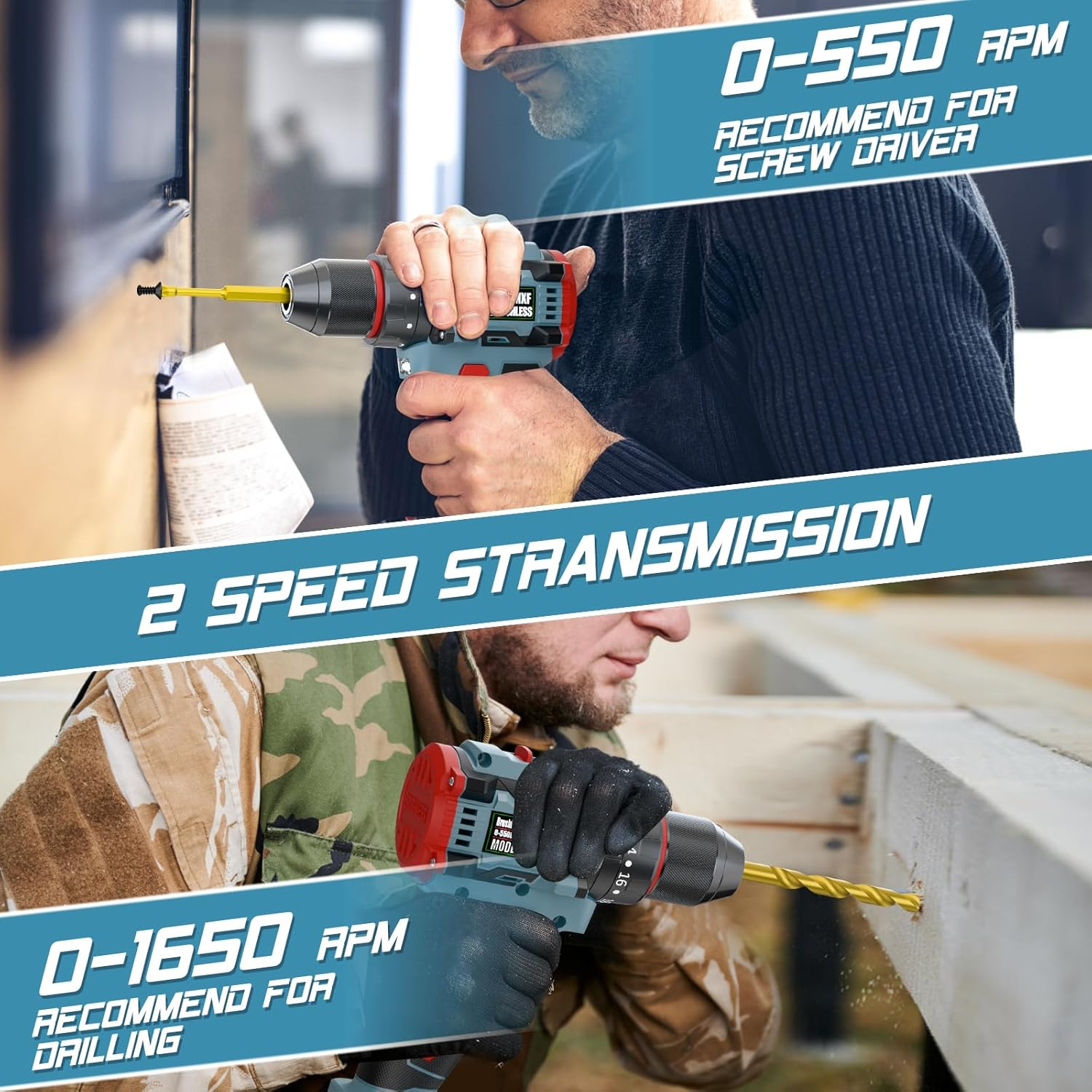 21V Cordless Drill, Brushless Power Drill Set with 2 Batteries and Charger,3/8-Inch Chuck Electric Drill Driver,20+3 Torque Setting,32 Pcs Drill/Driver Bits and Tool Set