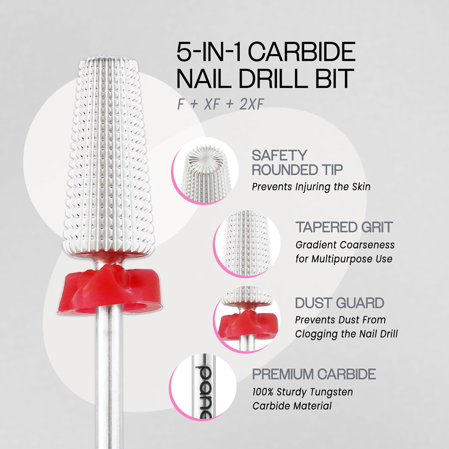 PANA Nail Carbide 5 in 1 Bit - Two Way Rotate Use for Both Left and Right Handed - Fast Remove Acrylic or Hard Gel - 3/32" Shank - Manicure, Nail Art, Drill Machine (Fine - F, Silver) image number 5