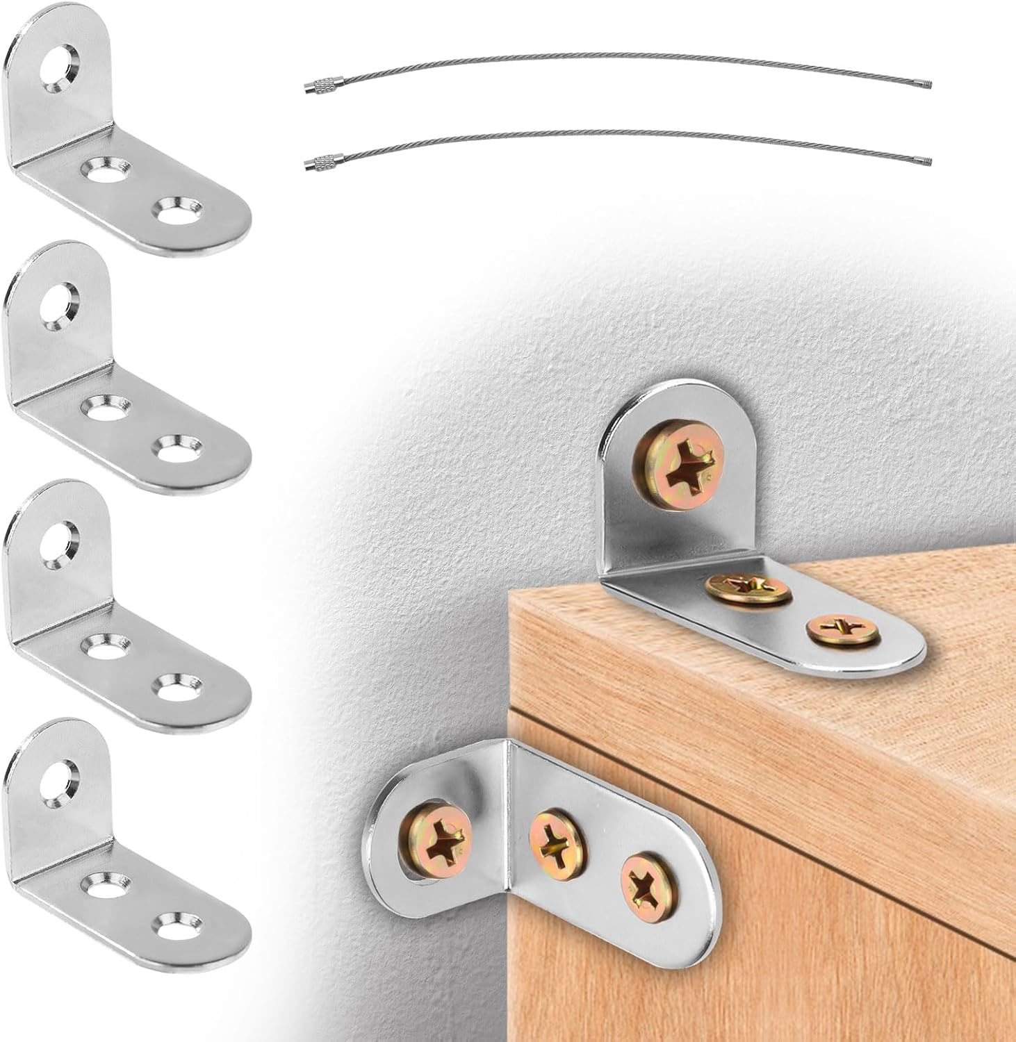 24Pcs Furniture Anchors, Anti-Tip Furniture Anchors Stainless Steel Furniture Wall Anchor Falling Furniture Straps Prevention Furniture Anchors for Baby Proofing Safety image number 1