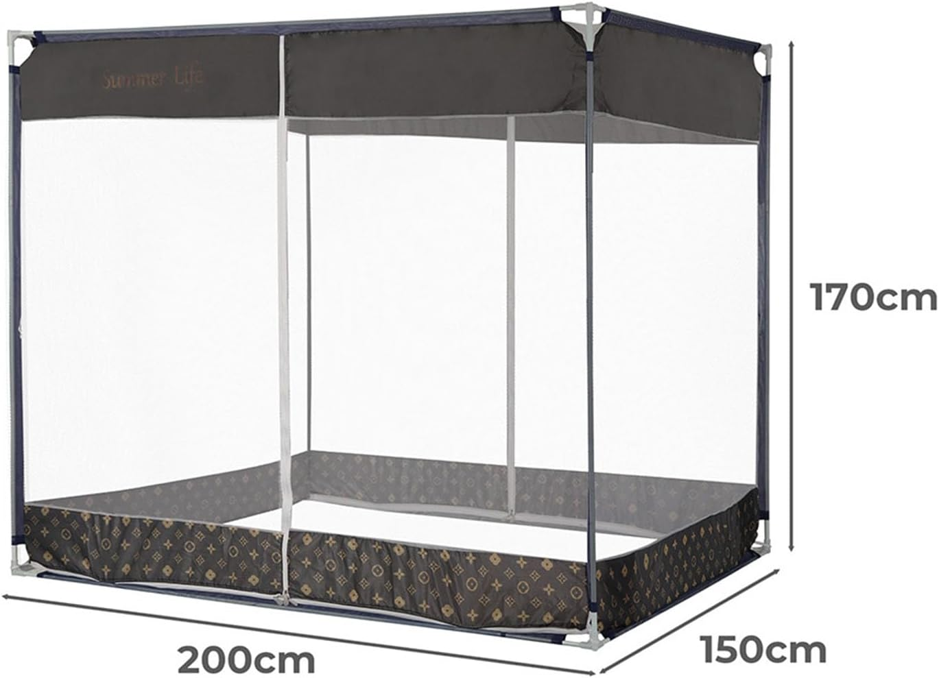 Dreamz Mosquito Net Bed Canopy-Foldable, 360&deg; Insect Protection, Dual-Sided Entry with Three-Way Zipper for Camping Home Use(Queen, Grey) image number 3