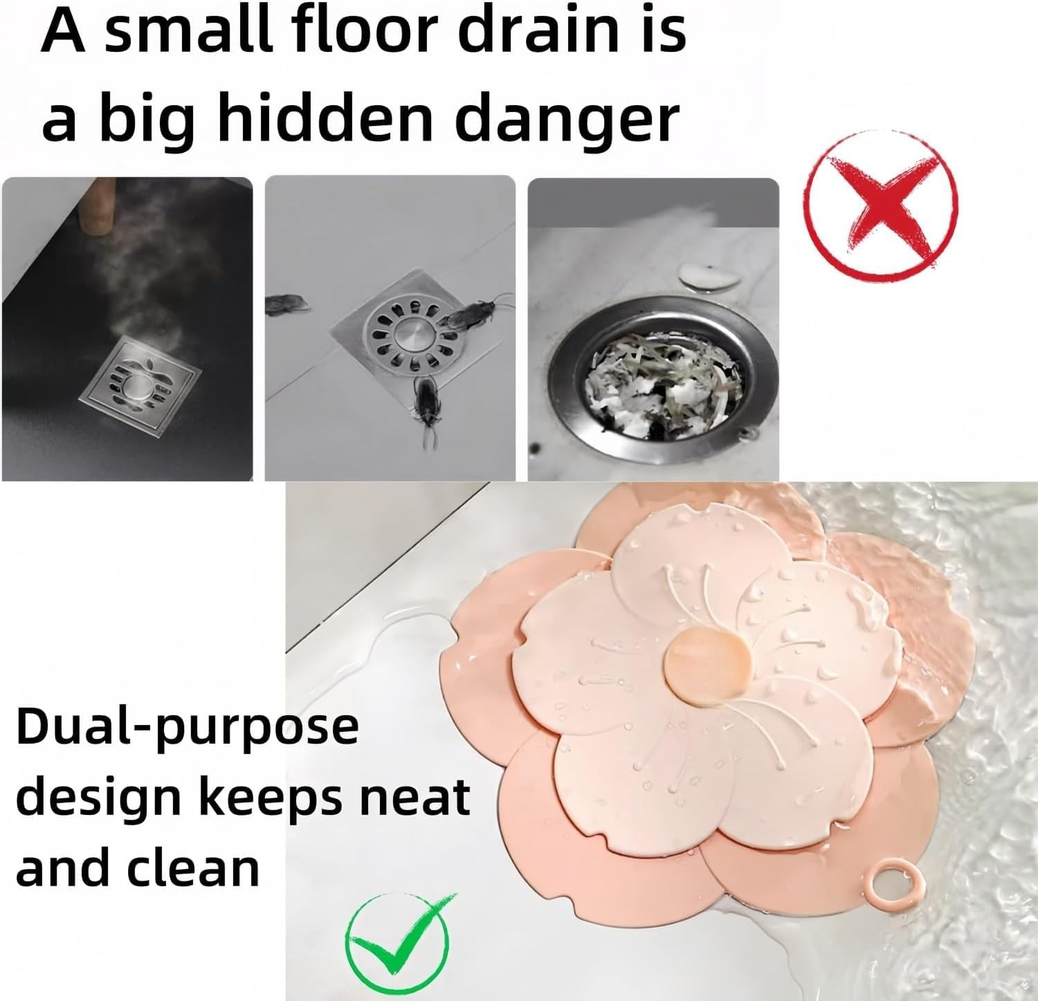 Dual-Use Drain Cover & Stopper with Strainer - Flower Shape Hair Catcher, Pink Silicone for Bathroom & Kitchen Sinks image number 3