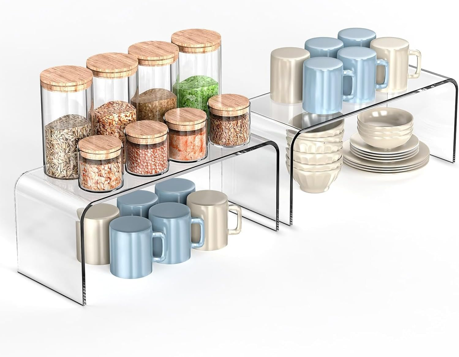 Clear Cabinet Organizer, Kitchen Organizers and Storage, Display Pantry Cabinet Shelf Room Decor Countertop Desk Organizer Shelves, Patented Spice Organization, 2 Packs image number 4