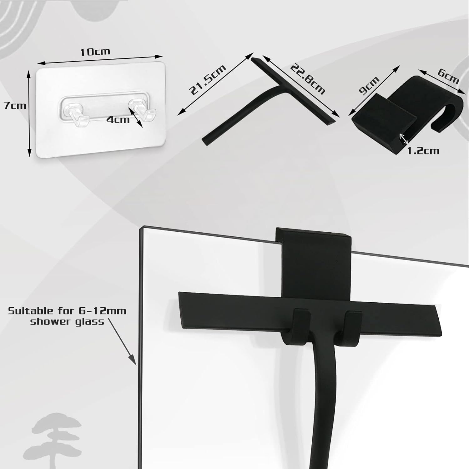 EDATOFLY Shower Squeegee, Window Squeegee Glass Cleaning Silicone Shower Squeegee with Hook Squeegee for Window, Shower Door, Glass, Mirror, Tile (Black) image number 1