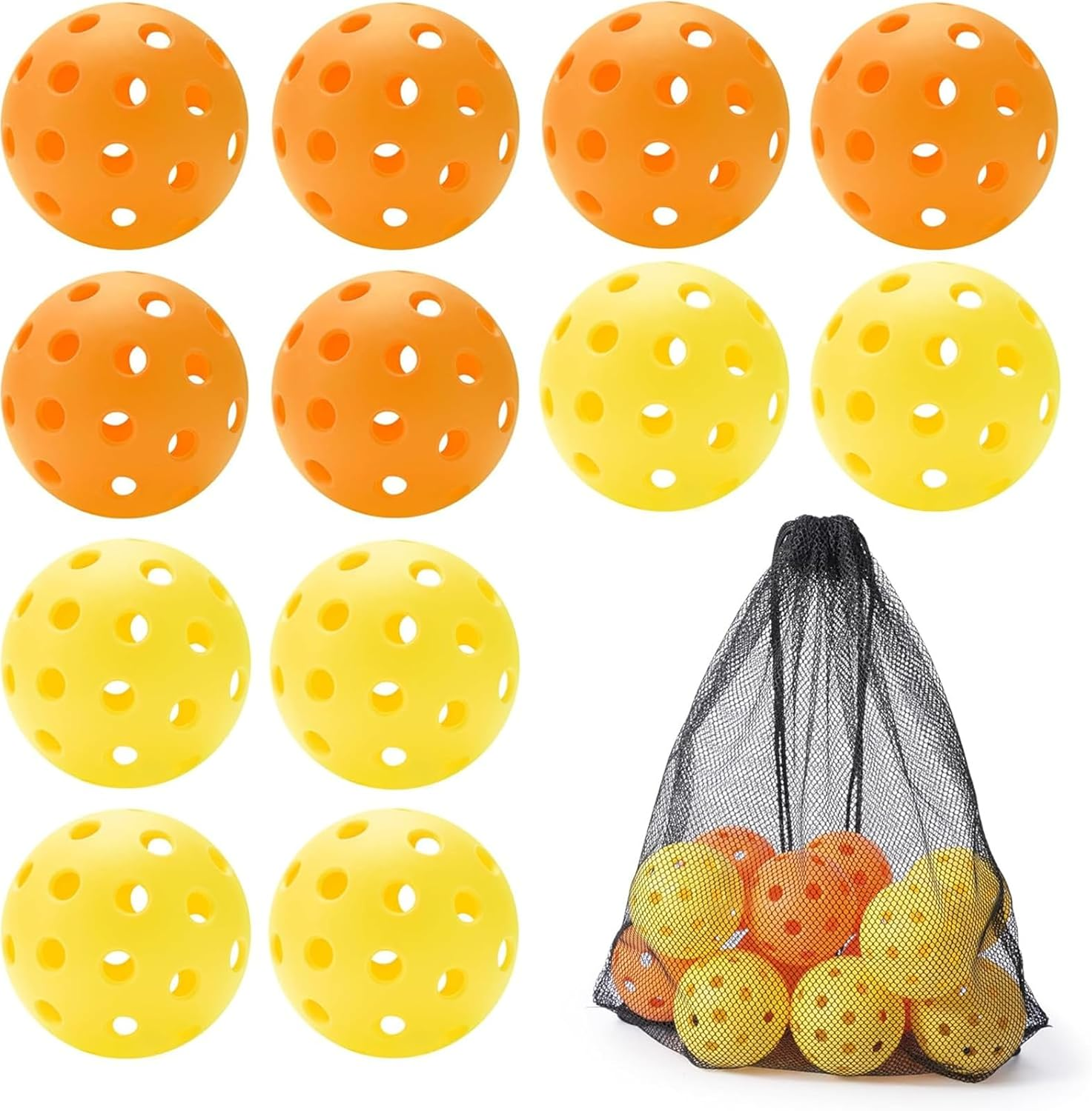 Outdoor Pickleball Balls with Mesh Bag, 40 Holes Pickleball Balls Outdoor, High Bounce Compatible with All Pickleball Paddles, Perfect for Beginners and Intermediate Players(12Pcs) image number 4