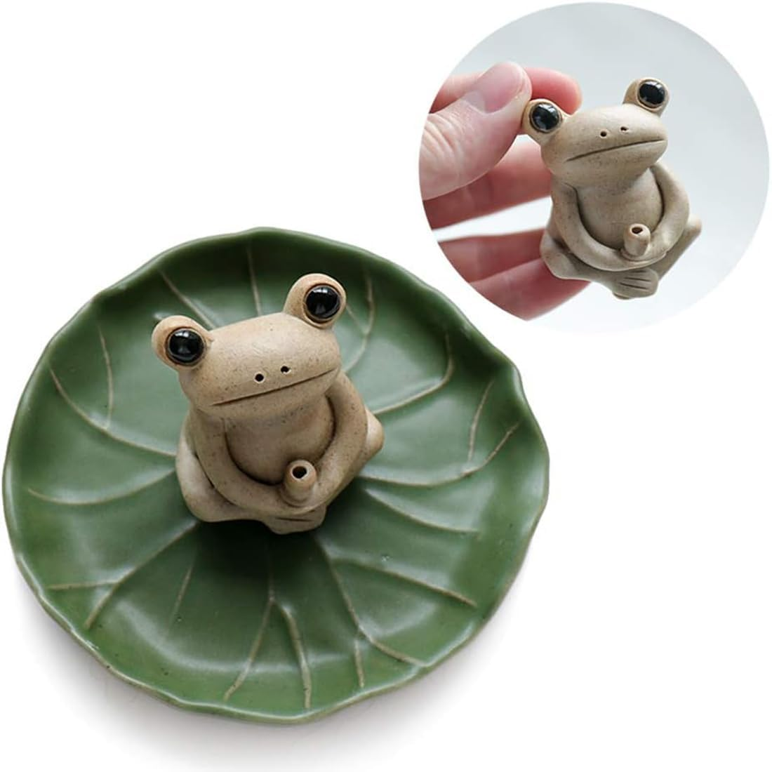 Frog Incense Stick Holder, Ceramics Incense Burner Holder, Cute Incense Holder Incense Stick Holder with Ash Catcher for Home Temple Yoga Fragrance Ornament Home Decor image number 4