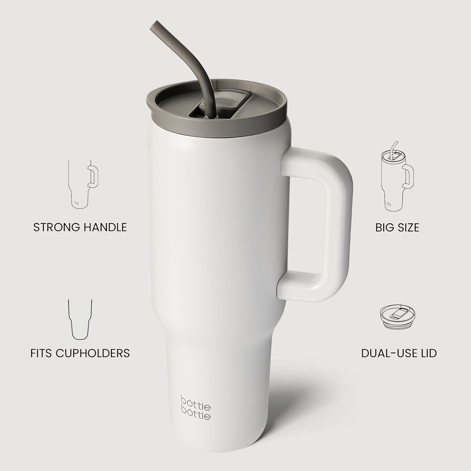 BOTTLE BOTTLE 40 Oz Tumbler with Handle and Straw,Stainless Steel Vacuum Travel Mug,Car Cup with Straw, Stainless Steel Vacuum Water Bottle for Gifts Party Office Coffee (Gray) image number 1