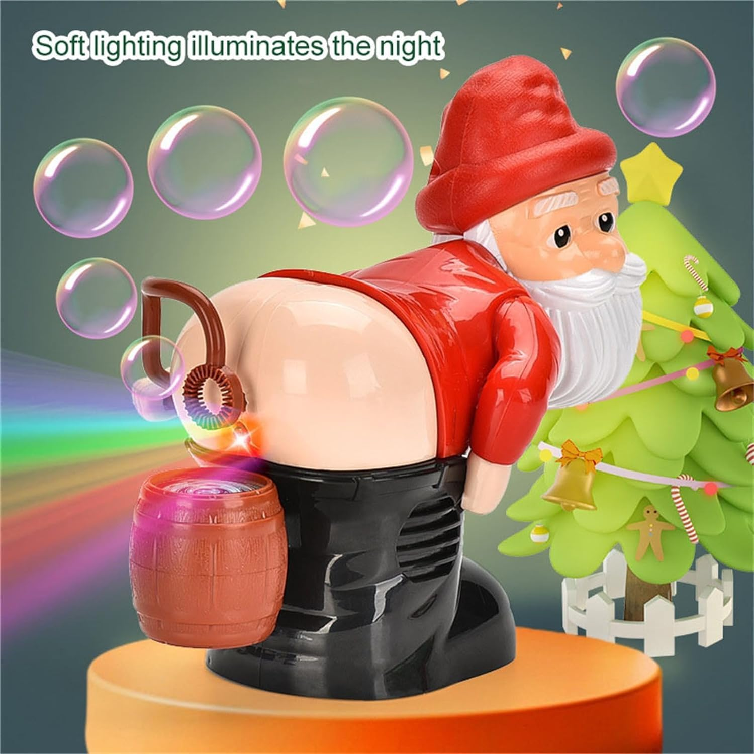 Santa Claus Bubble Maker Toy Ornaments, Funny Santa Automatic Fart Bubble Machine with Flashing Lights & Music, Christmas Bubble Blower for Outdoor & Indoor Activity (Red) image number 2
