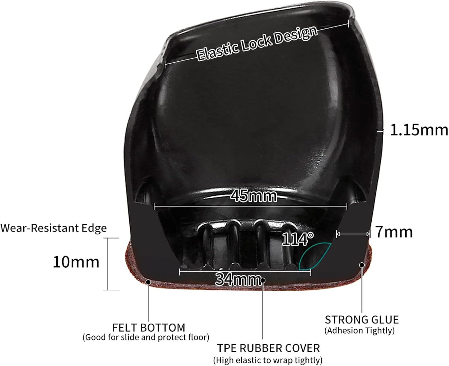 10PCS Wheel Stoppers for Rolling Furniture Feet Floor Protectors, 2 Inch Office Chair Wheel Stopper, Felt Furniture Caster Cups for Hardwood Floors, Anti-Scratch, Stop Chair from Rolling, Black image number 4