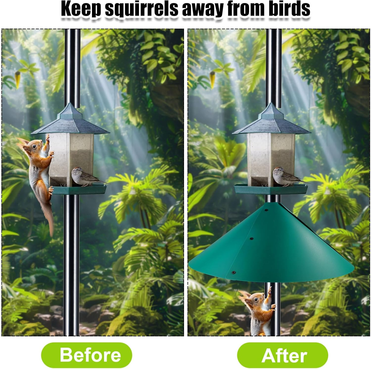 Squirrel Baffle for Bird Feeders, 18 Inch Large Plastic Wrap around Squirrel Baffle Squirrel Guards for Bird Feeders Bird House Guards for Outdoor Protect Hanging Bird Feeders (Green) - Red image number 7