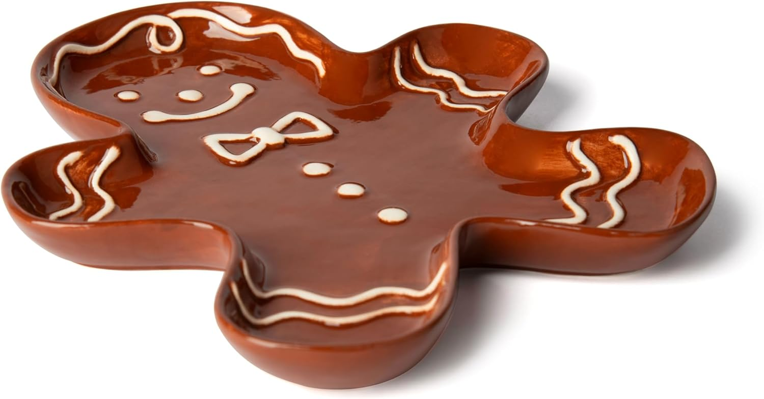 Excelsa Wonderful Ginger Gingerbread Man Ceramic Christmas Serving Plate - Hand Decorated